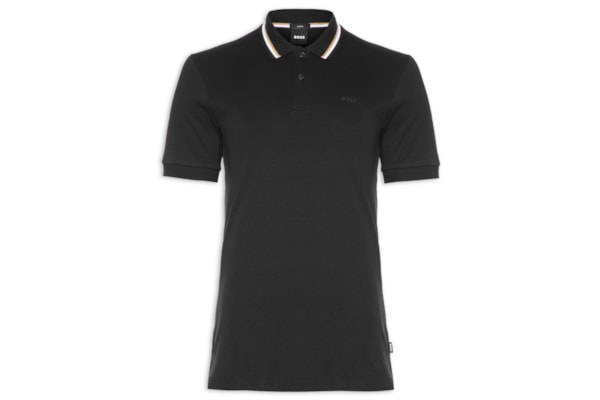 Polo Masculina Manga Curta com Friso Penrose - Preto