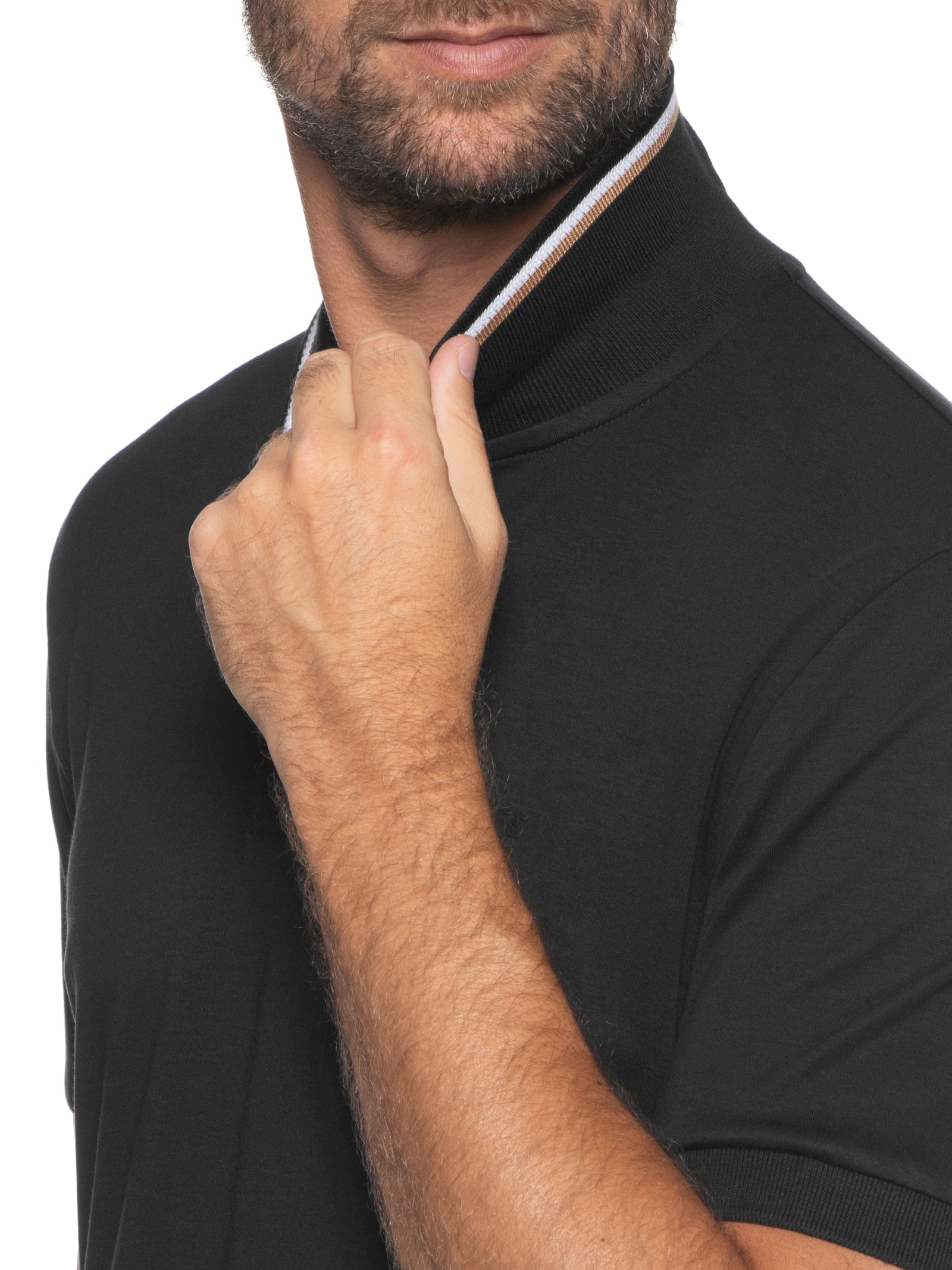 Polo Masculina Manga Curta com Friso Penrose Preto Boss