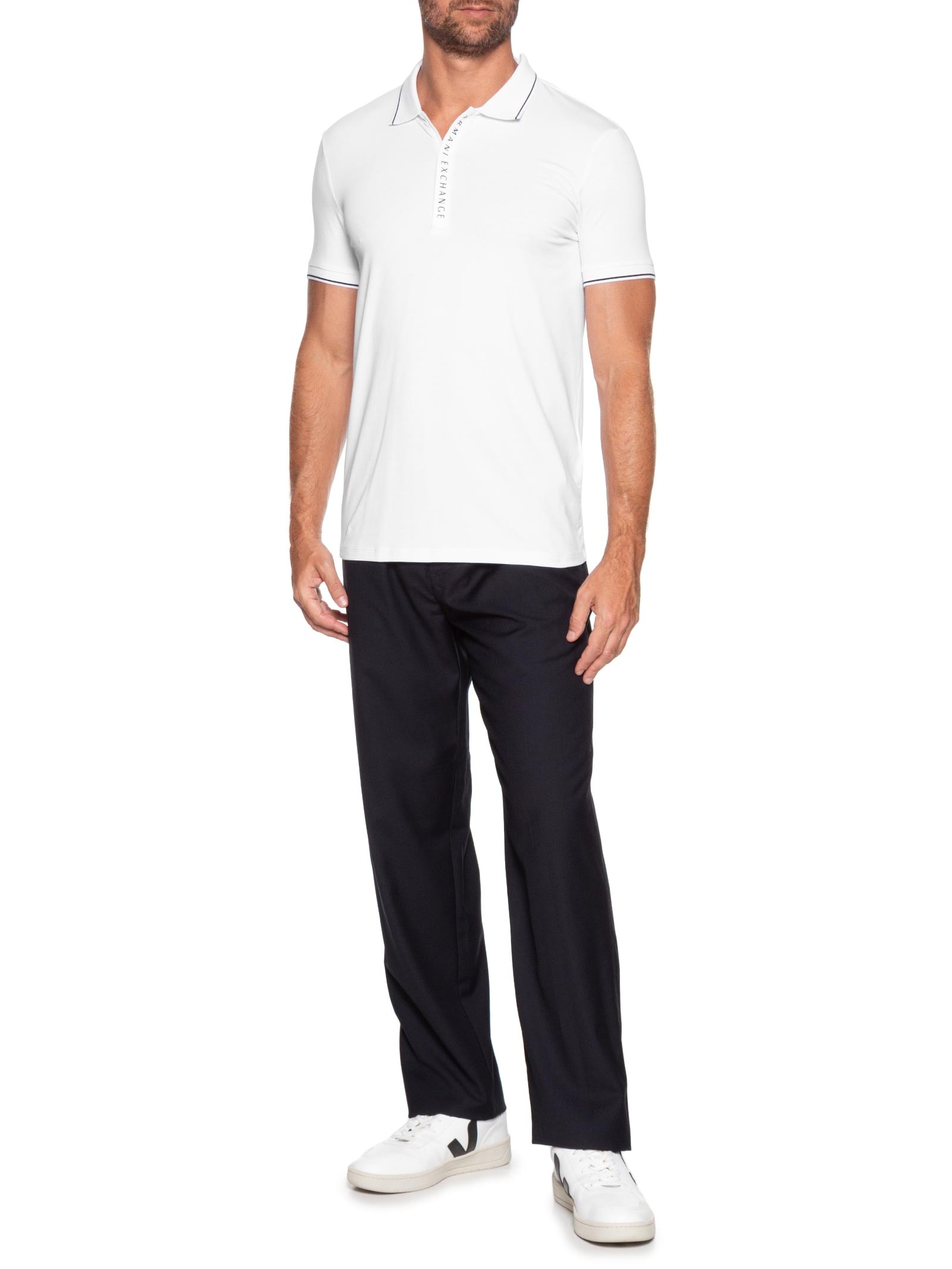 Polo Masculina Manga Curta Com Logo No Colarinho Branco Armani Exchange