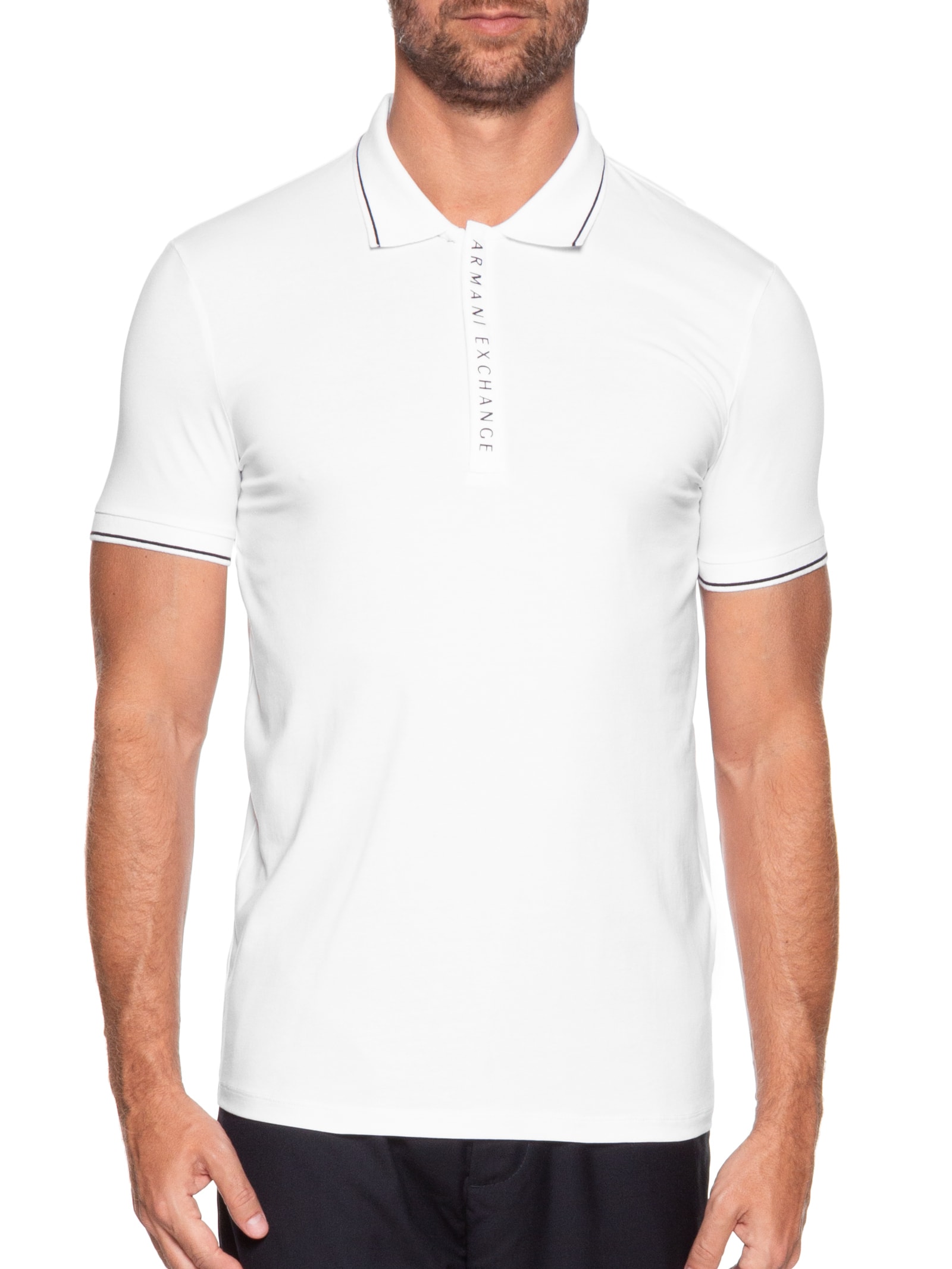 Polo Masculina Manga Curta Com Logo No Colarinho Branco Armani Exchange