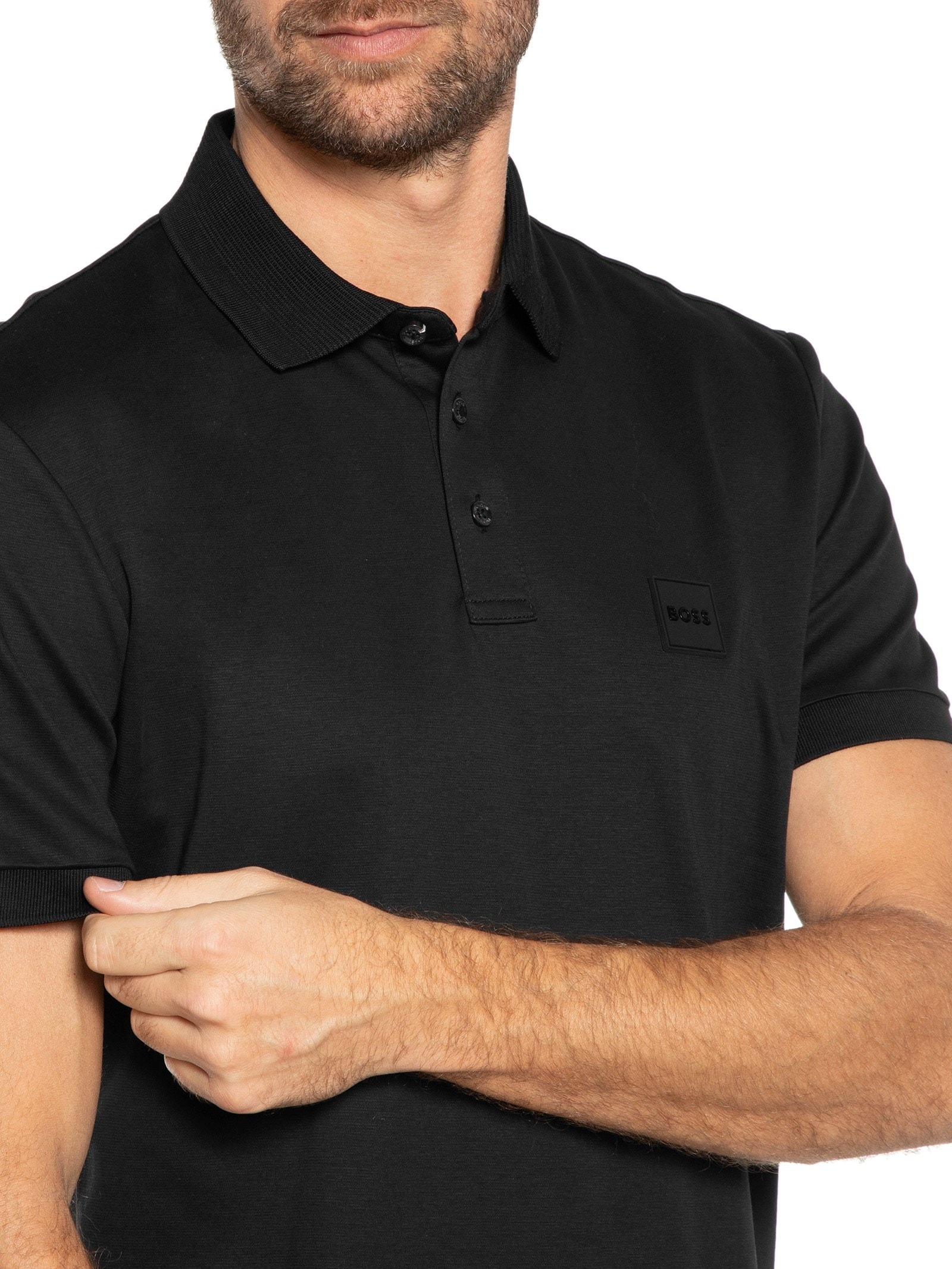Polo Masculina Manga Curta com Logo Tag Parlay 143 Preto Boss