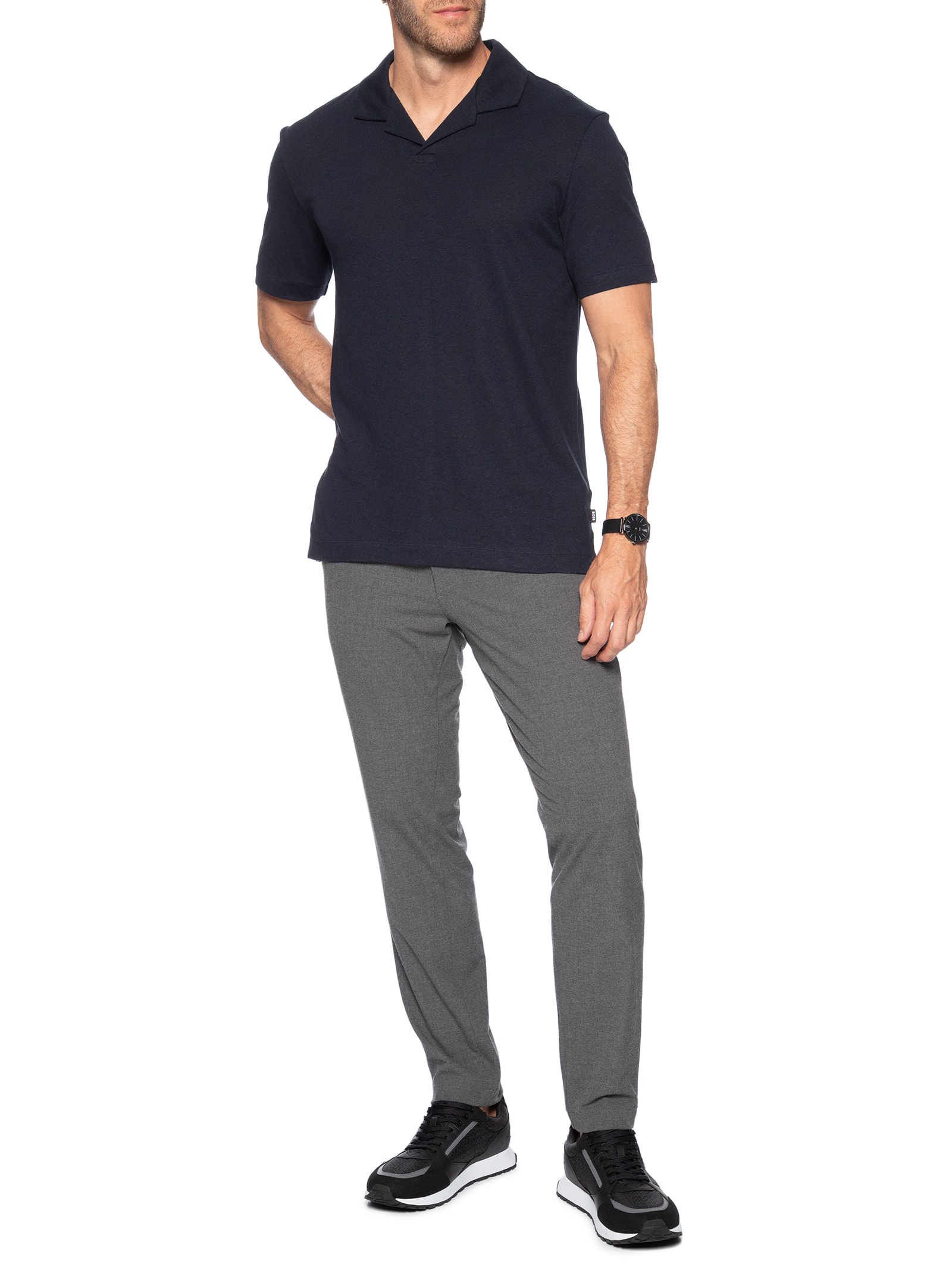 Polo Masculina Manga Curta de Linho H Ponti Azul Boss