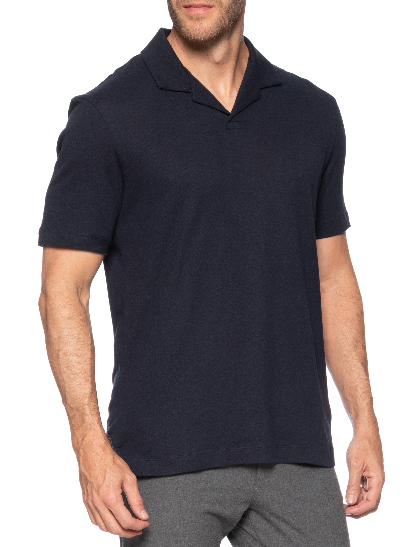 Polo Masculina Manga Curta de Linho H Ponti Azul Boss