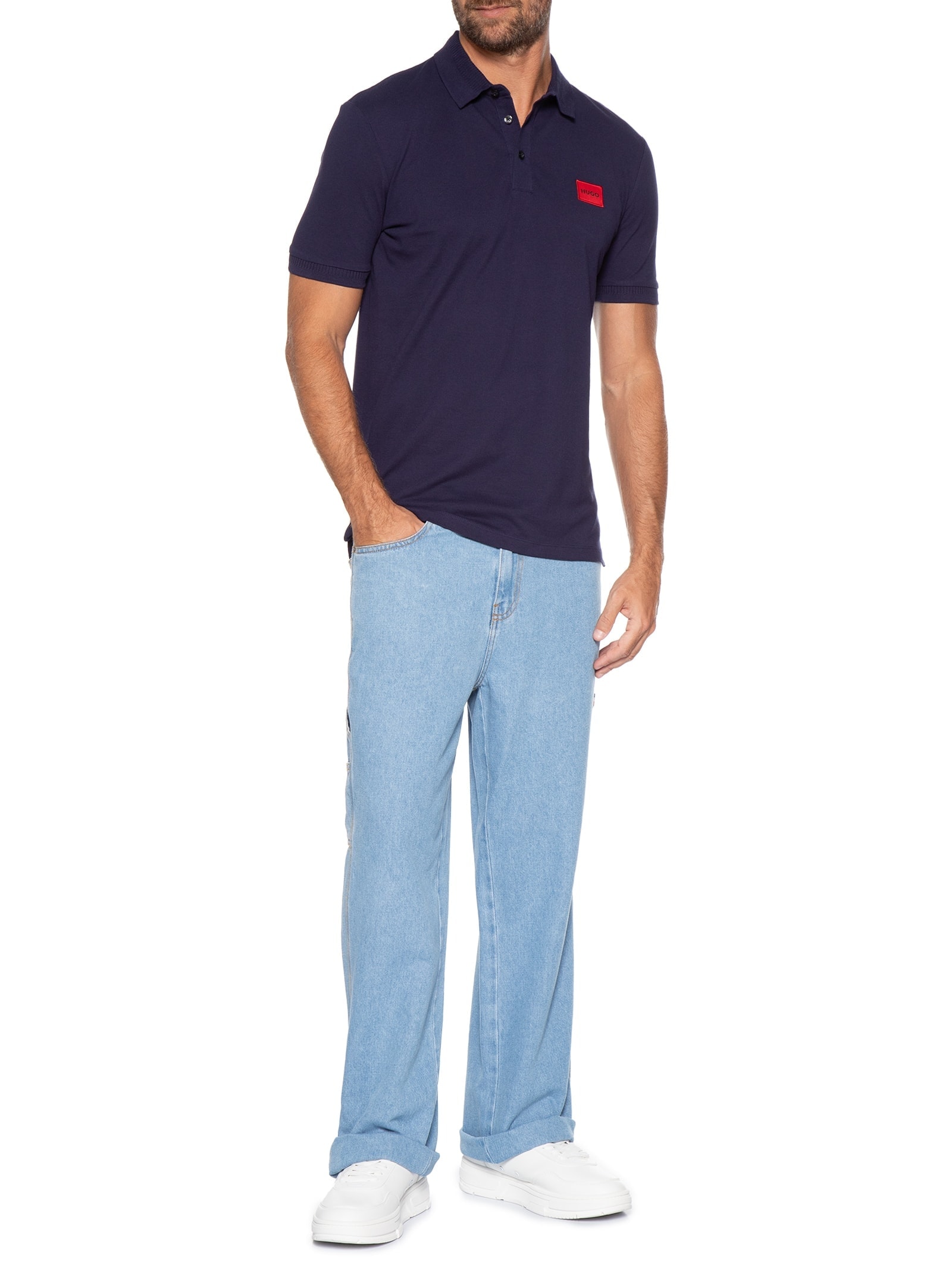 Polo Masculina Manga Curta Dereso  Azul Hugo