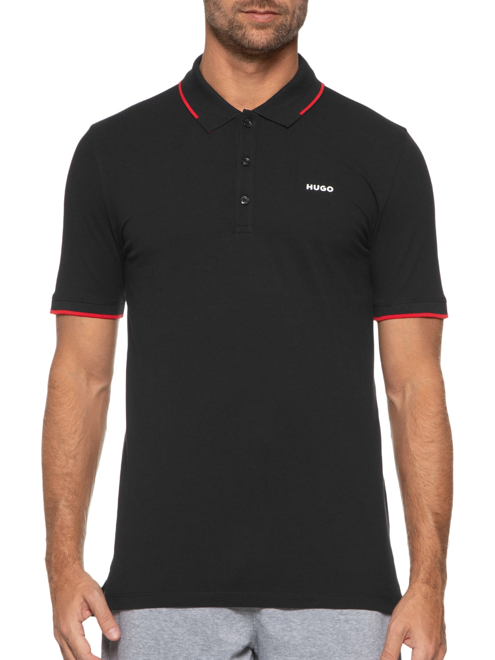 メンズウェア POLO EMBOSS Hugo - Polo Masculina Manga Curta Dinoso222 - Preto
