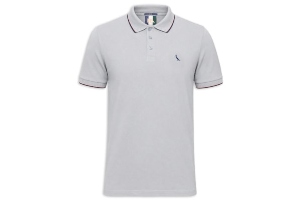 Polo Masculina Manga Curta Enxuto Novo Friso - Cinza