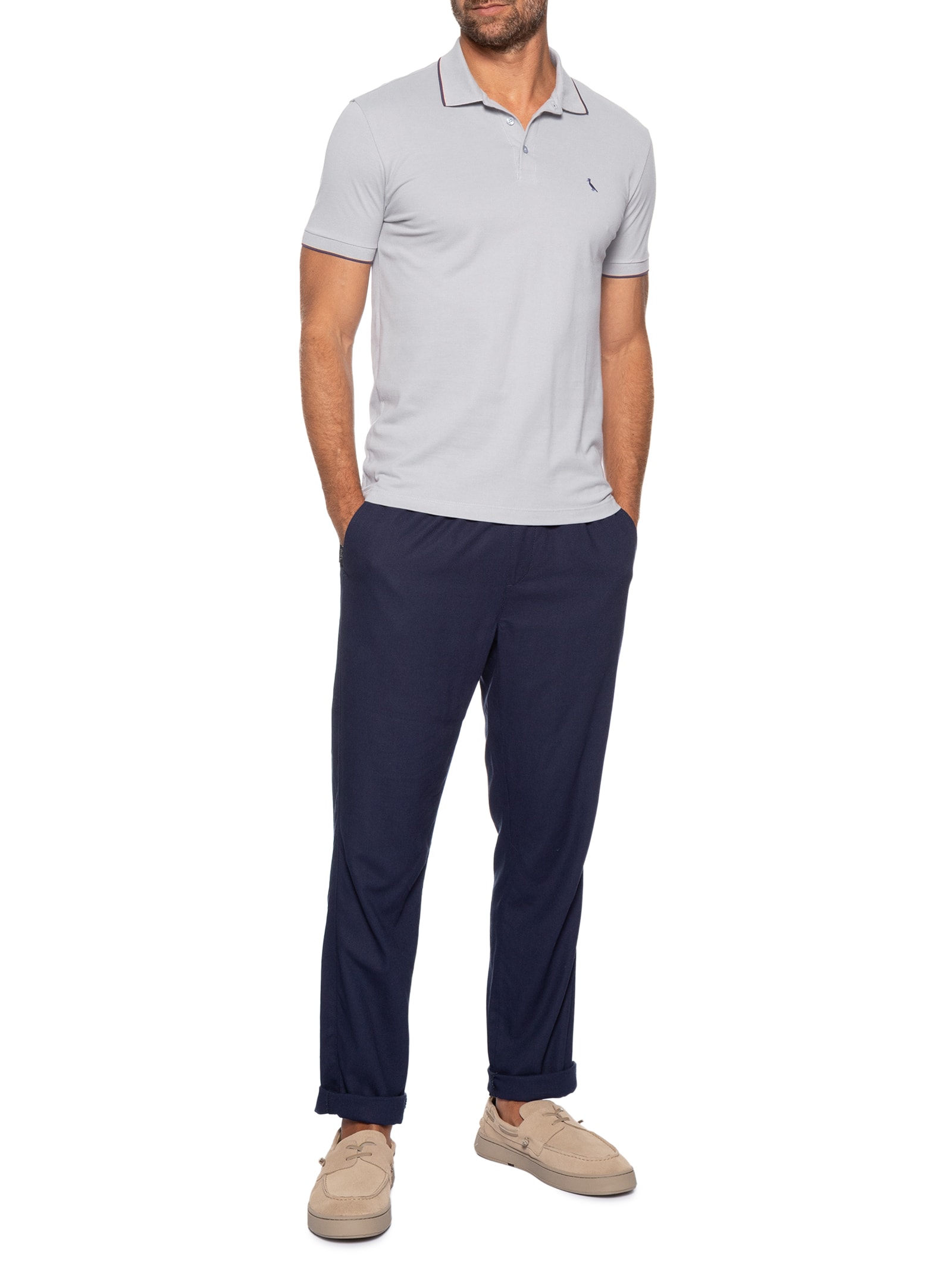 Polo Masculina Manga Curta Enxuto Novo Friso Cinza Reserva