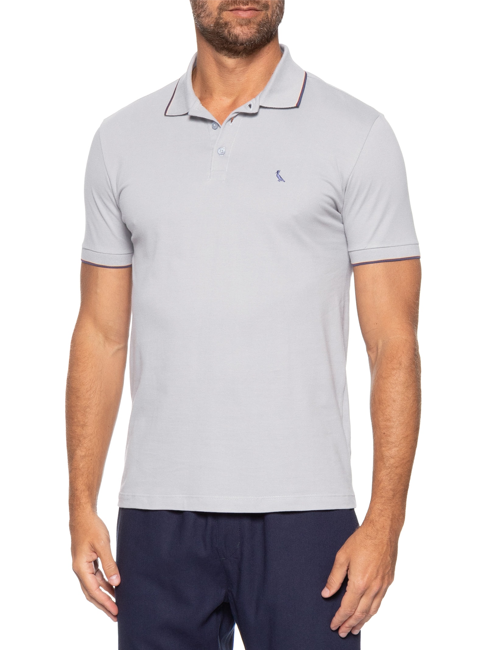 Polo Masculina Manga Curta Enxuto Novo Friso Cinza Reserva