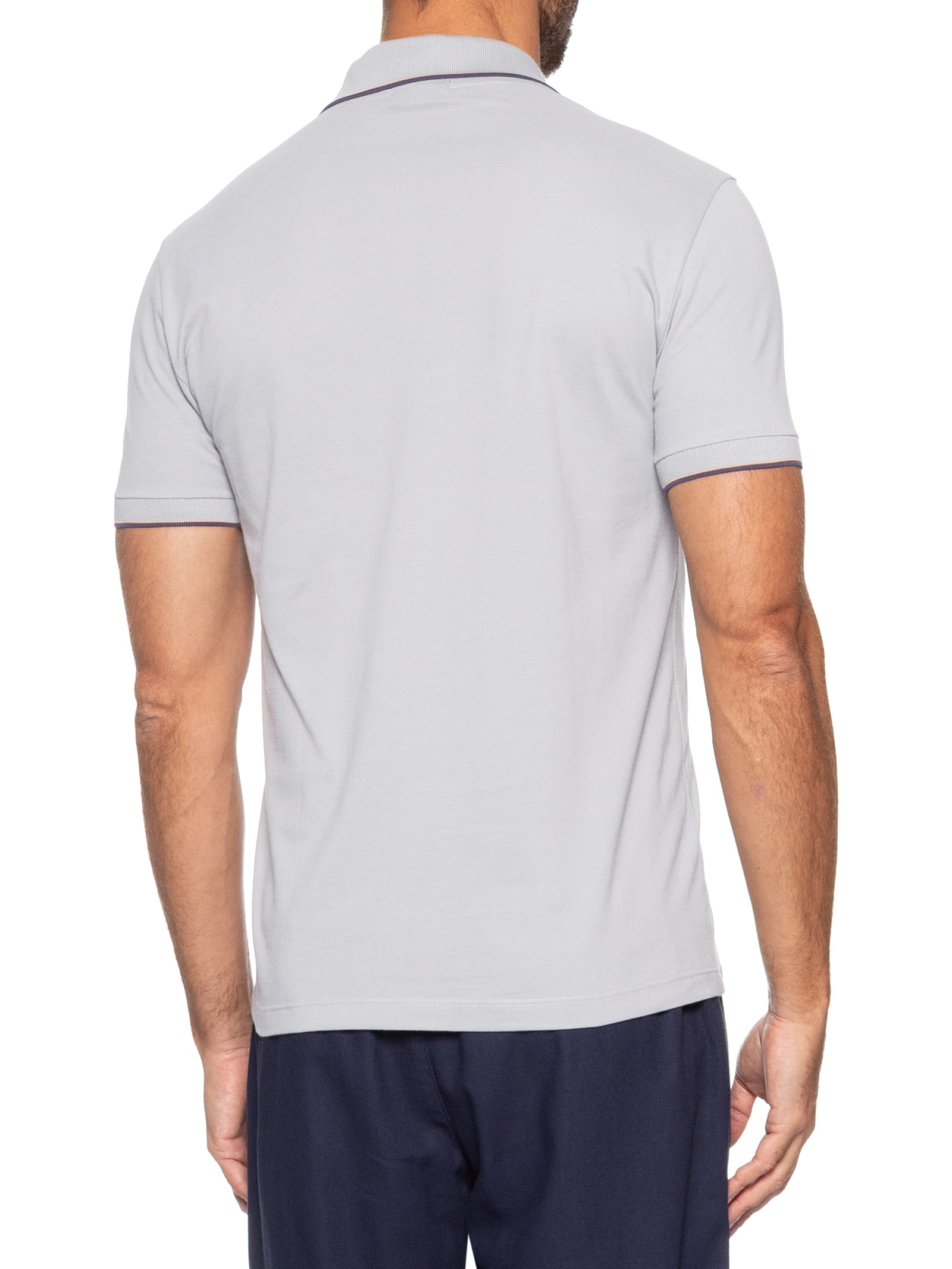 Polo Masculina Manga Curta Enxuto Novo Friso Cinza Reserva