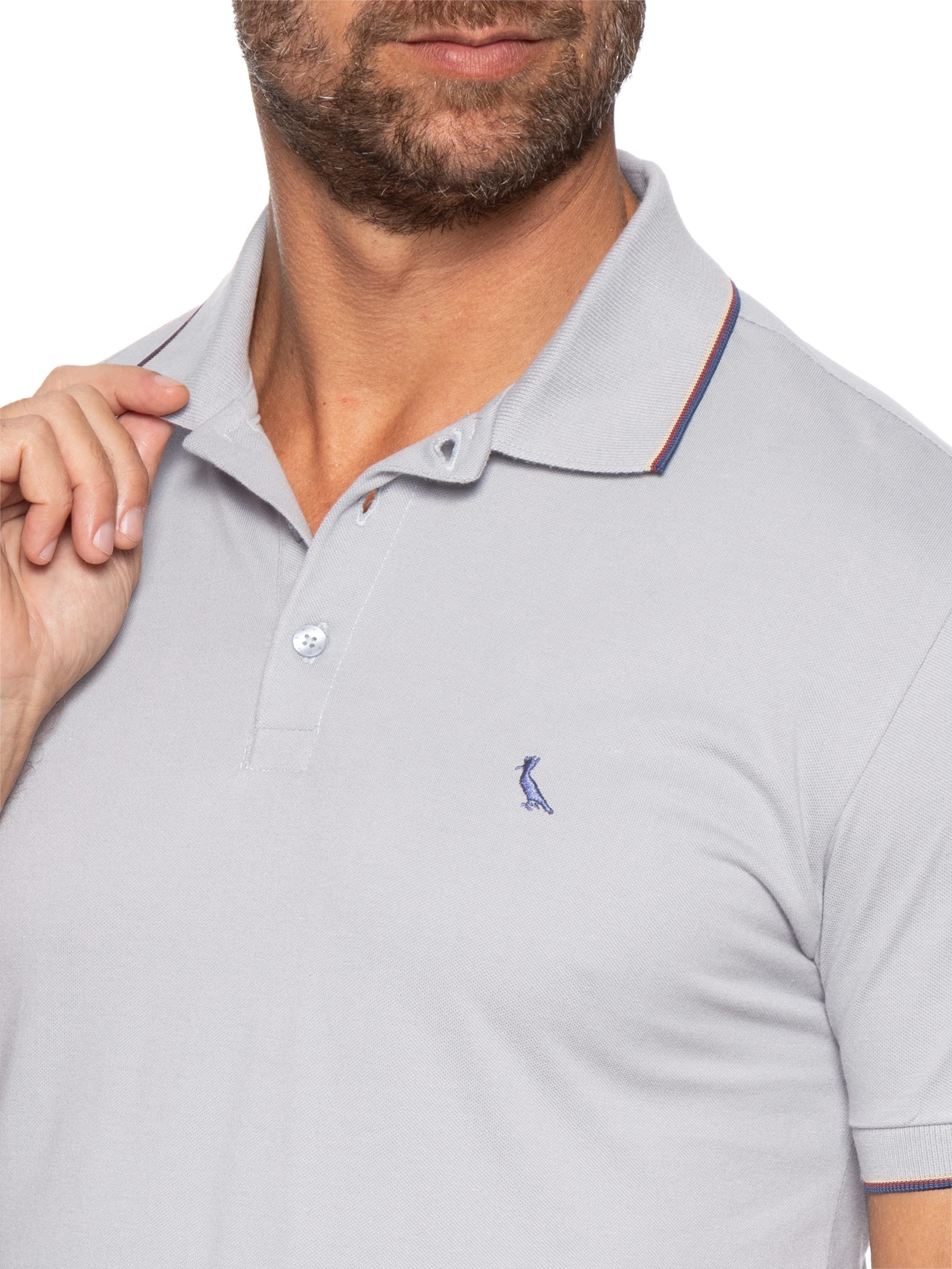 Polo Masculina Manga Curta Enxuto Novo Friso Cinza Reserva
