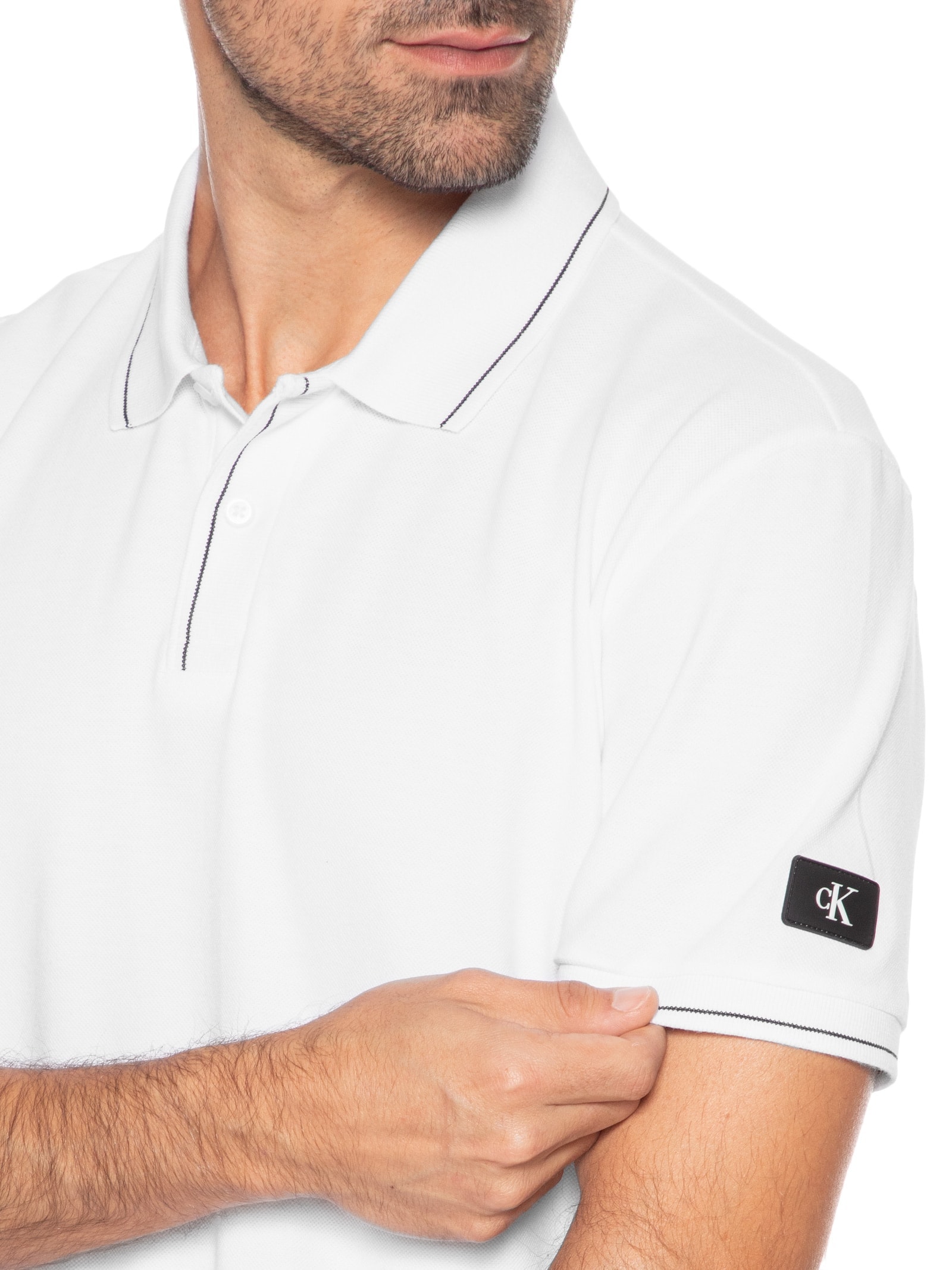 Polo Masculina Manga Curta Etiqueta Branco Calvin Klein Jeans
