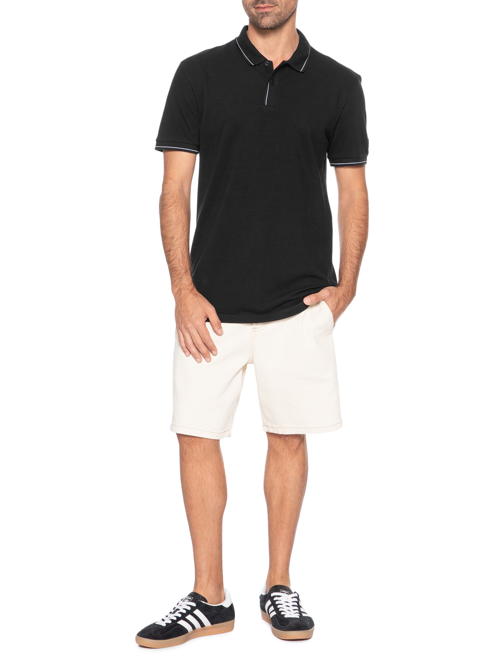 Polo Masculina Manga Curta Etiqueta Preto Calvin Klein Jeans