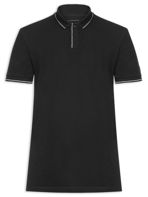 Polo Masculina Manga Curta Etiqueta – Preto