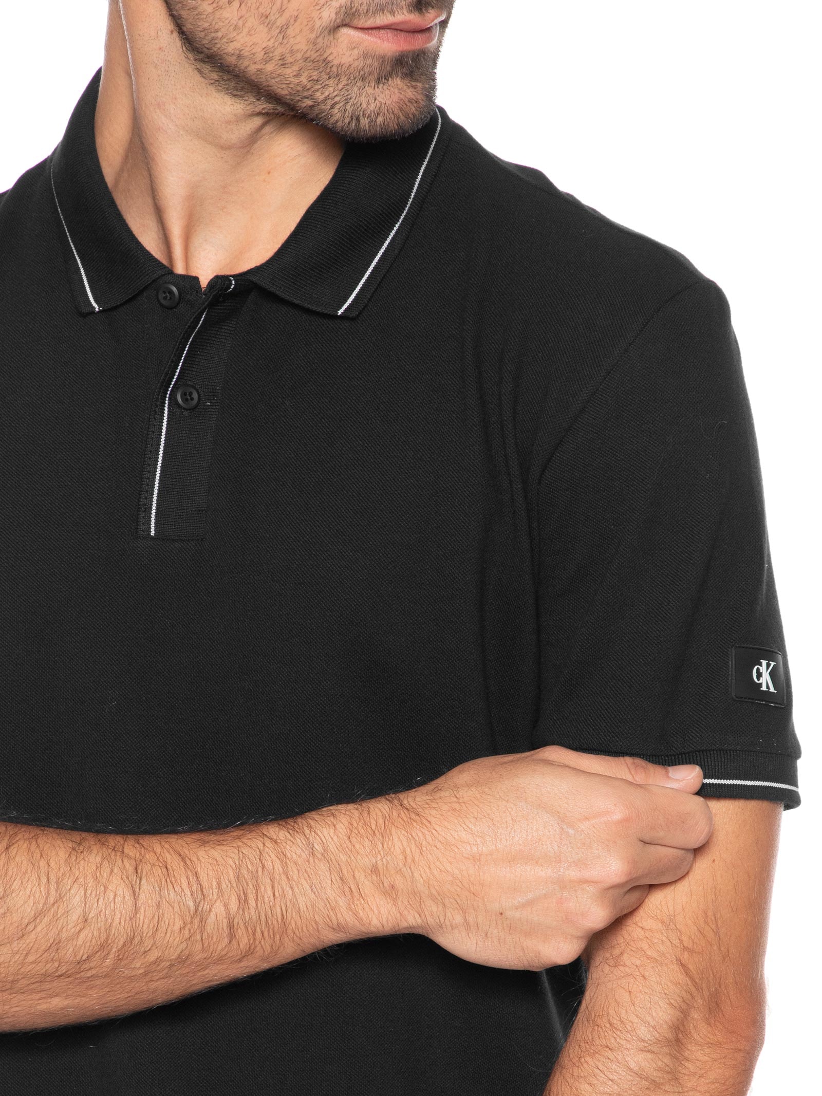 Polo Masculina Manga Curta Etiqueta Preto Calvin Klein Jeans