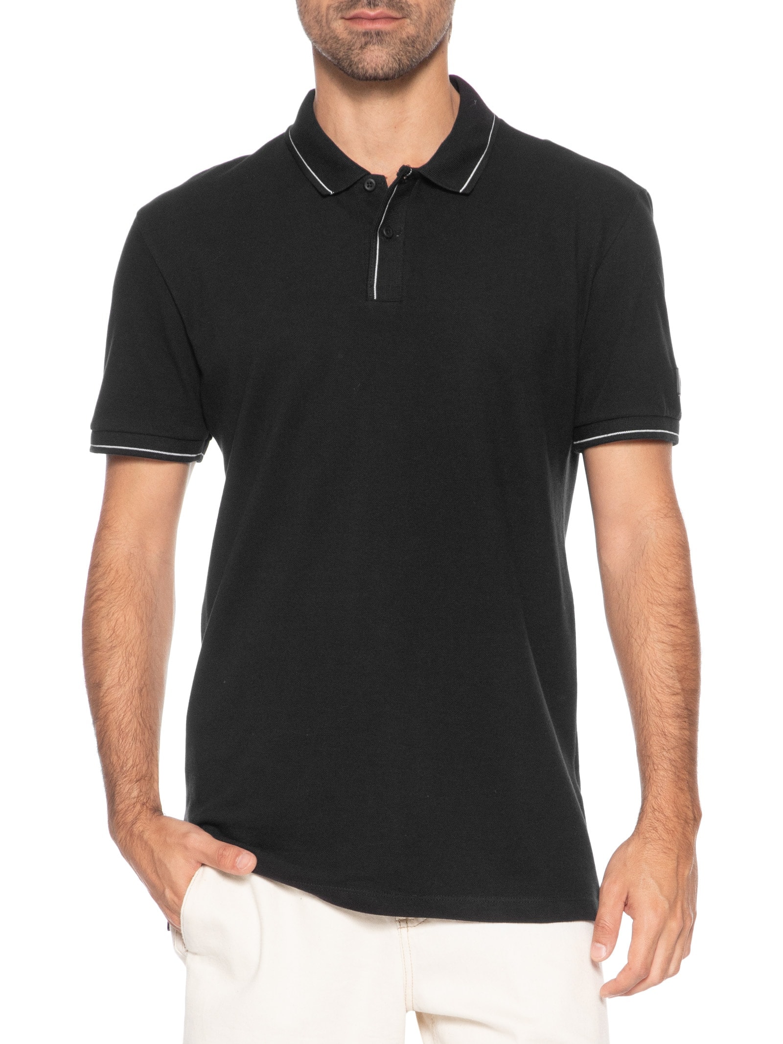 Polo Masculina Manga Curta Etiqueta Preto Calvin Klein Jeans