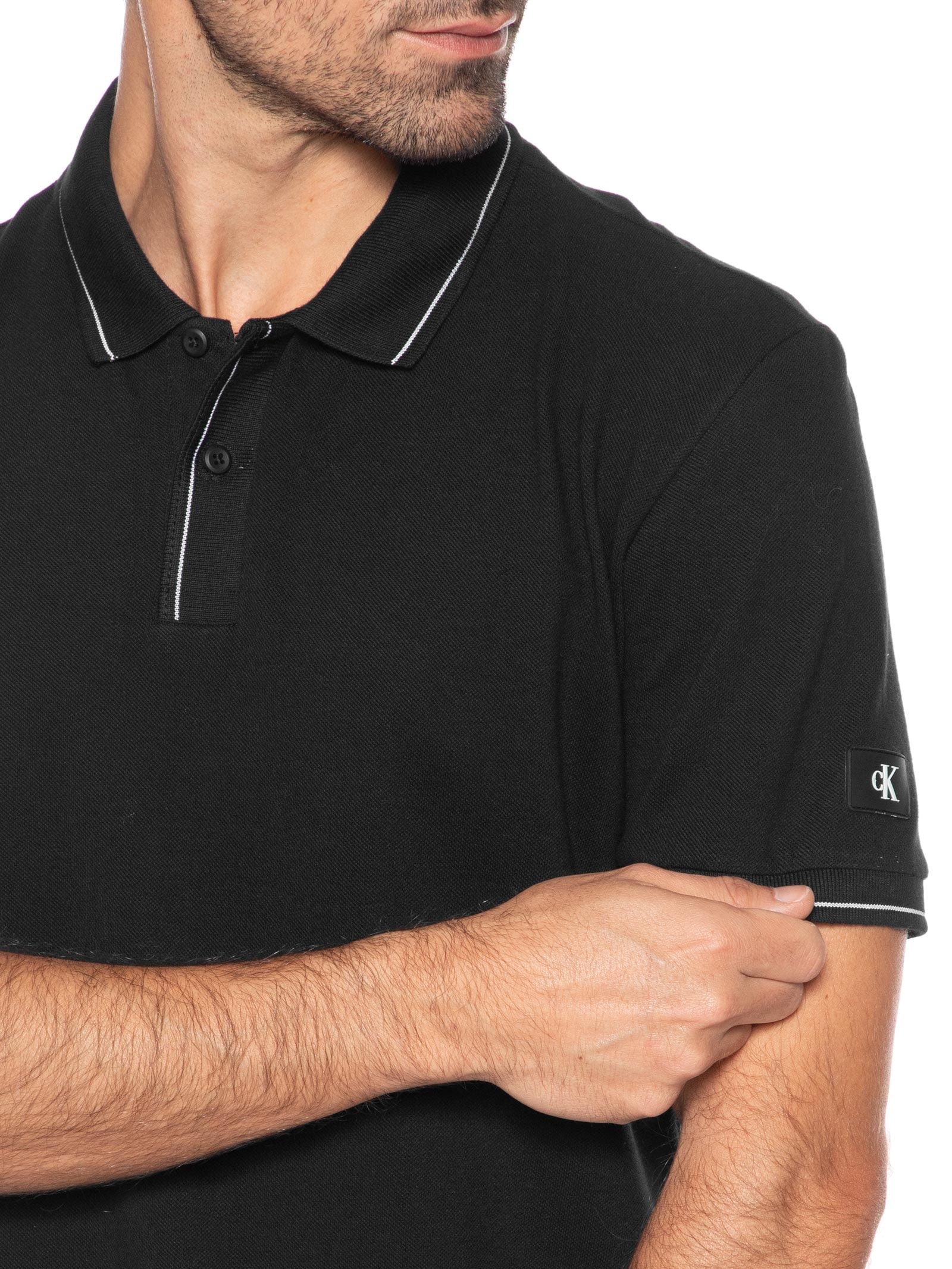 Polo Masculina Manga Curta Etiqueta Preto Calvin Klein Jeans