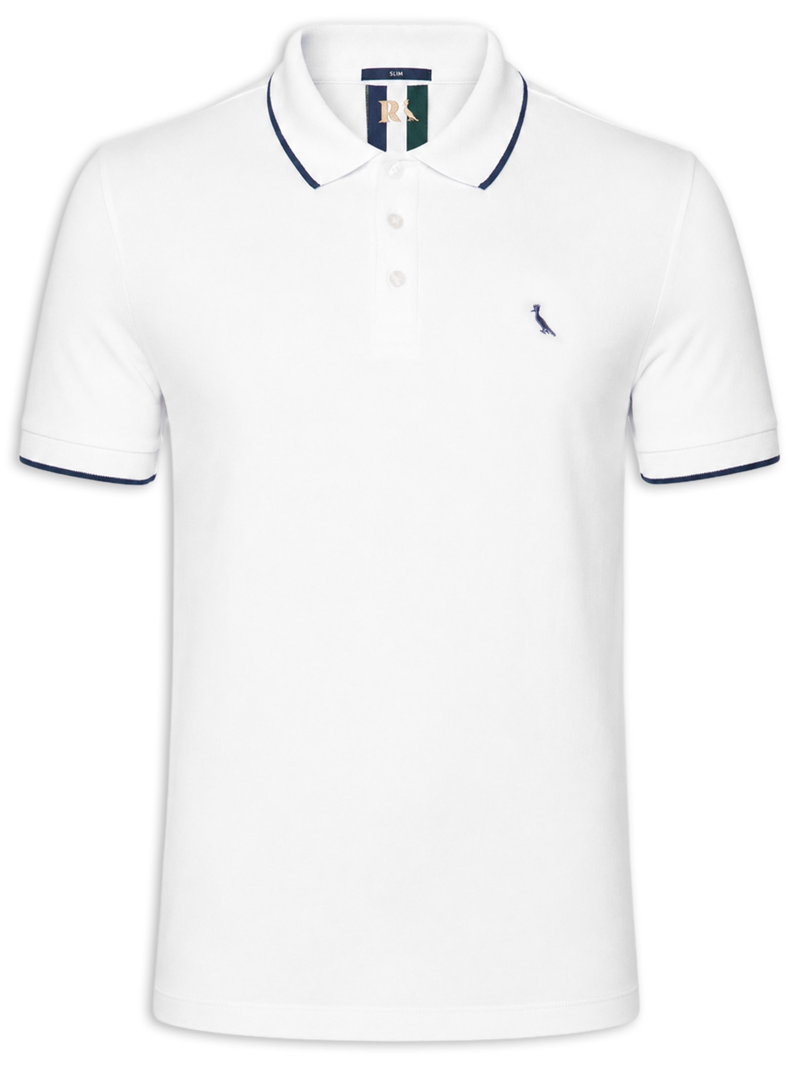 Polo Masculina Manga Curta Exuto Friso Único Branco Reserva