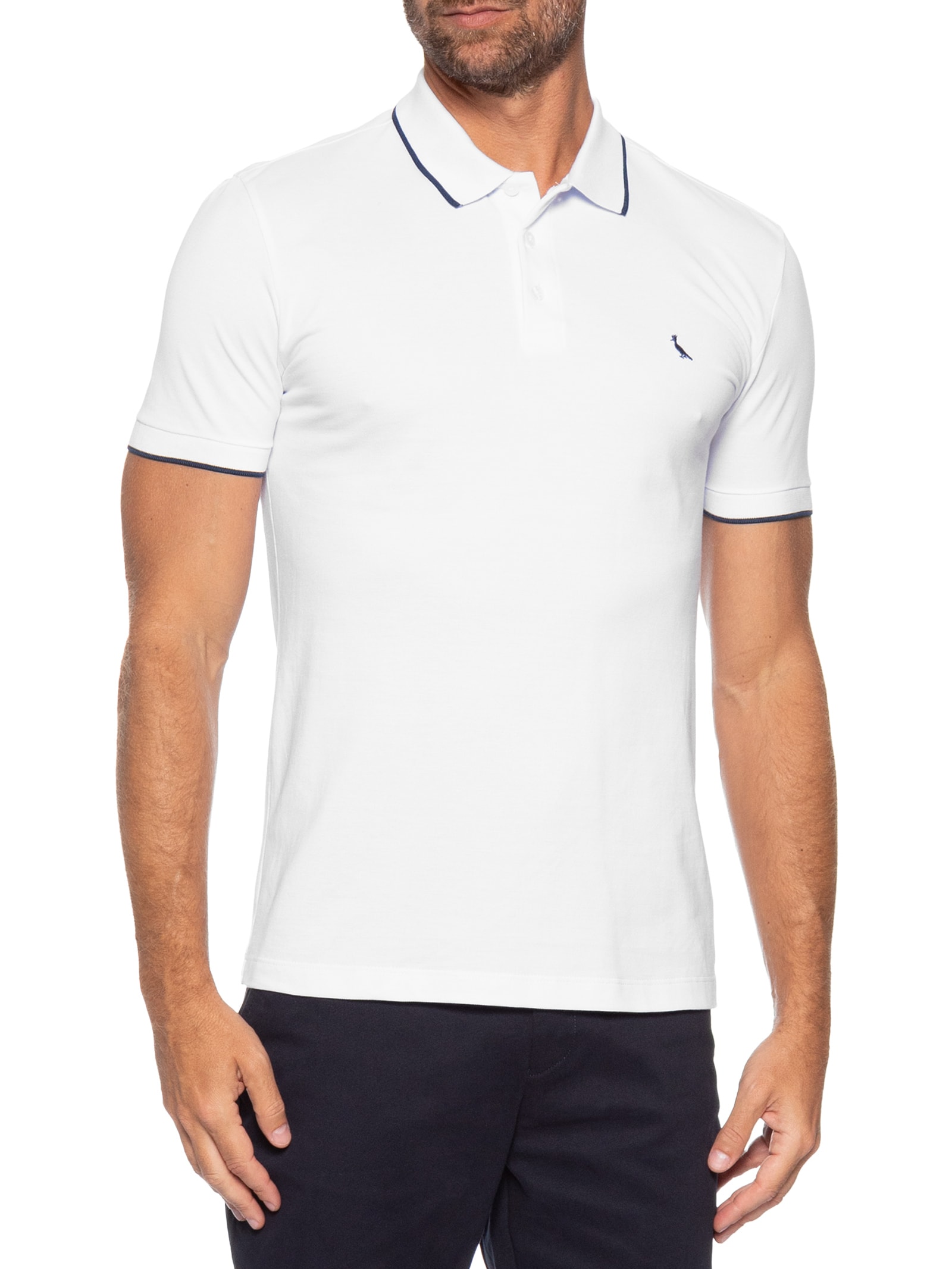 Polo Masculina Manga Curta Exuto Friso Único Branco Reserva