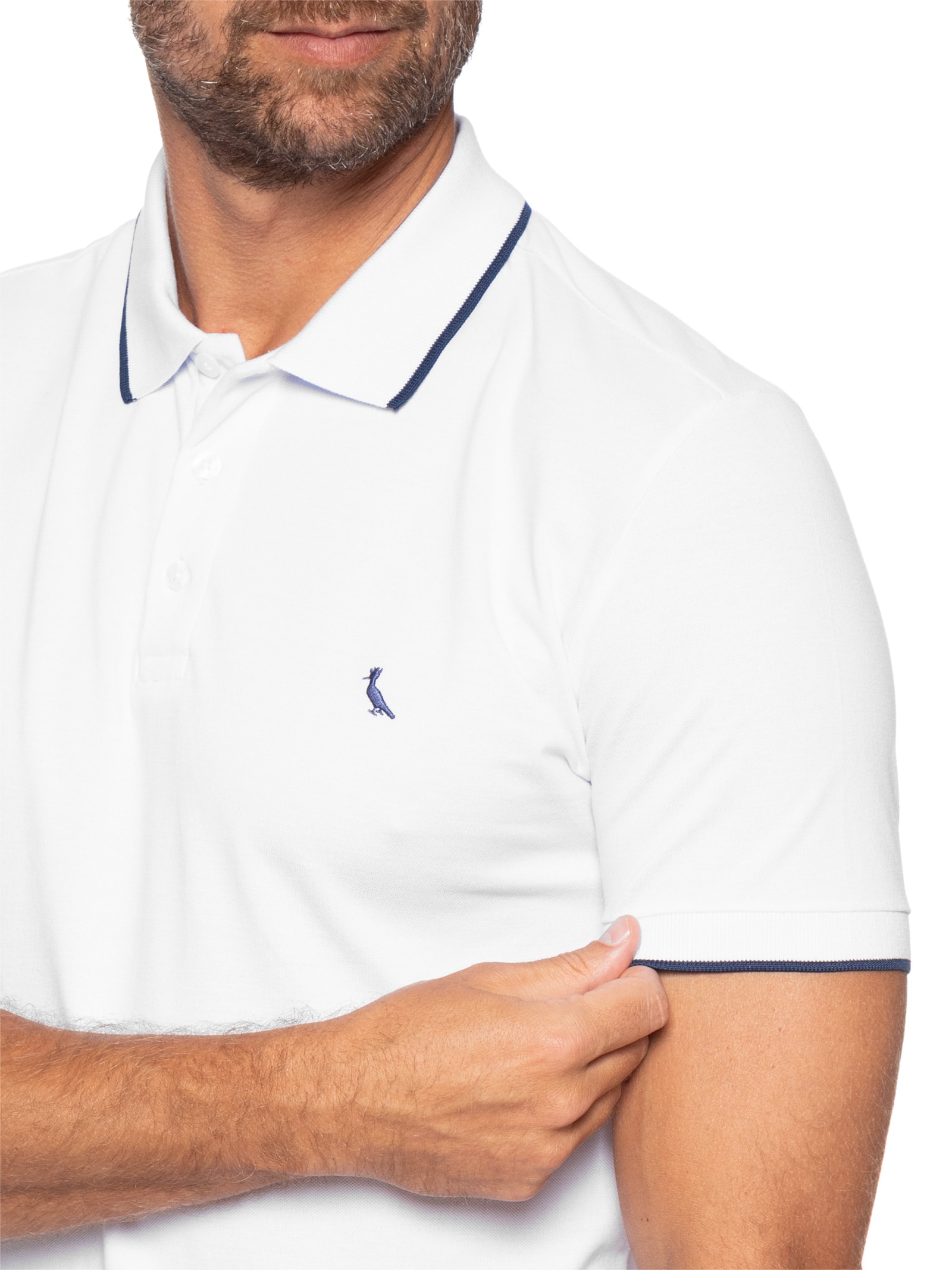 Polo Masculina Manga Curta Exuto Friso Único Branco Reserva