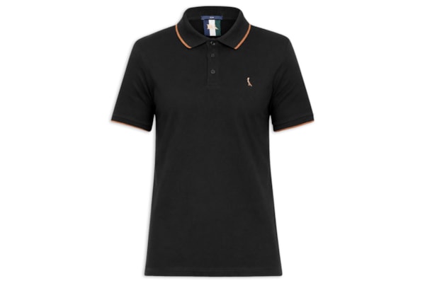 Polo Masculina Manga Curta Exuto Friso Único - Preto