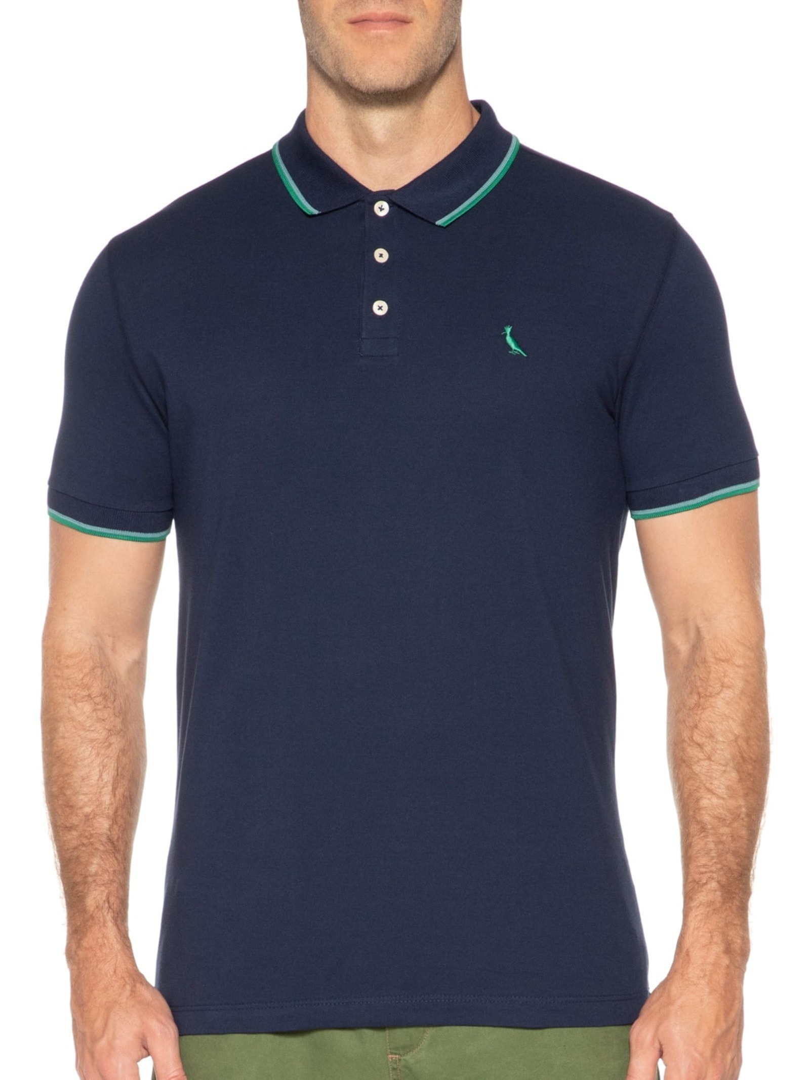 Pólo Masculina Manga Curta Friso Duplo Azul Reserva
