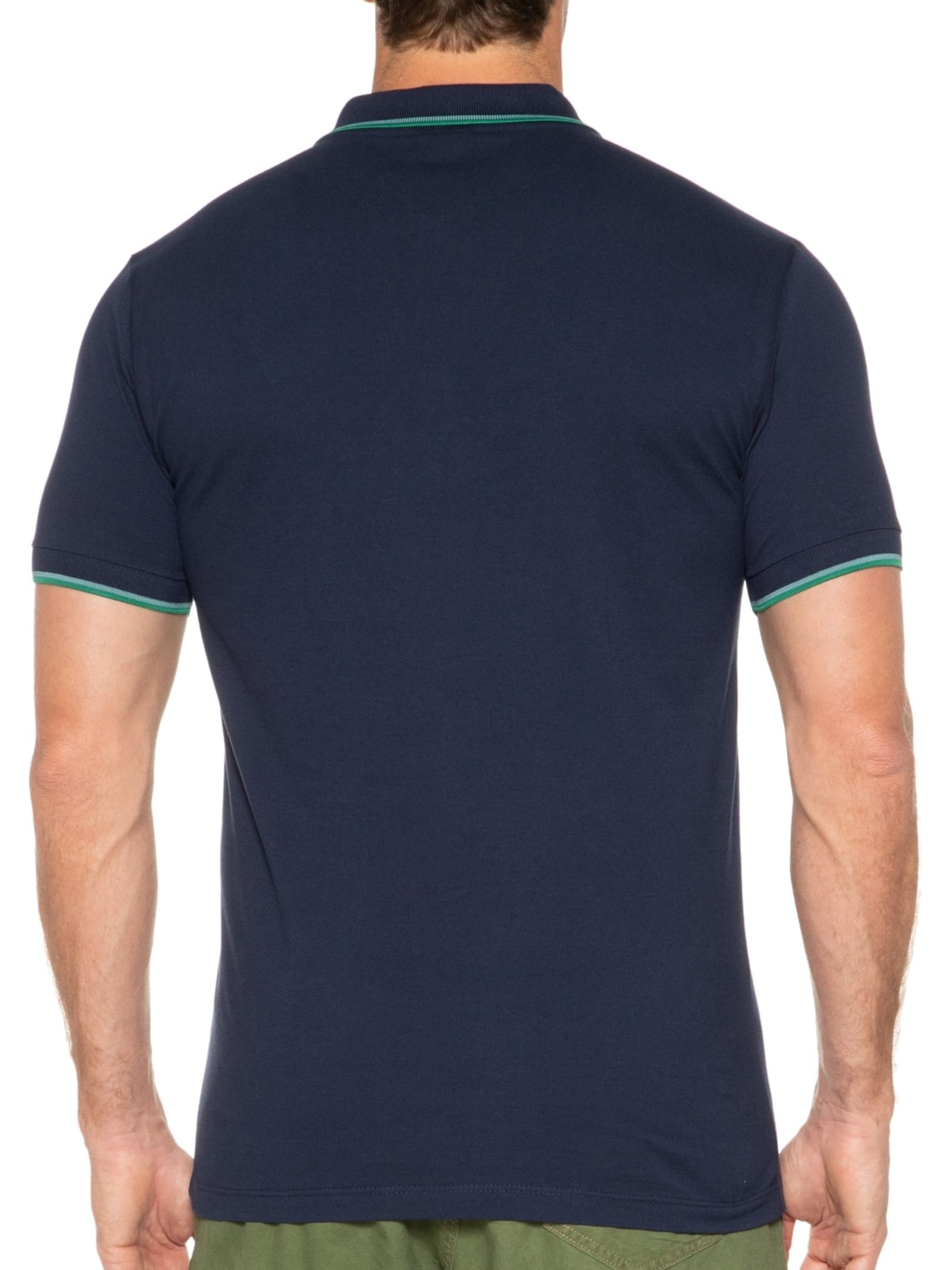 Pólo Masculina Manga Curta Friso Duplo Azul Reserva