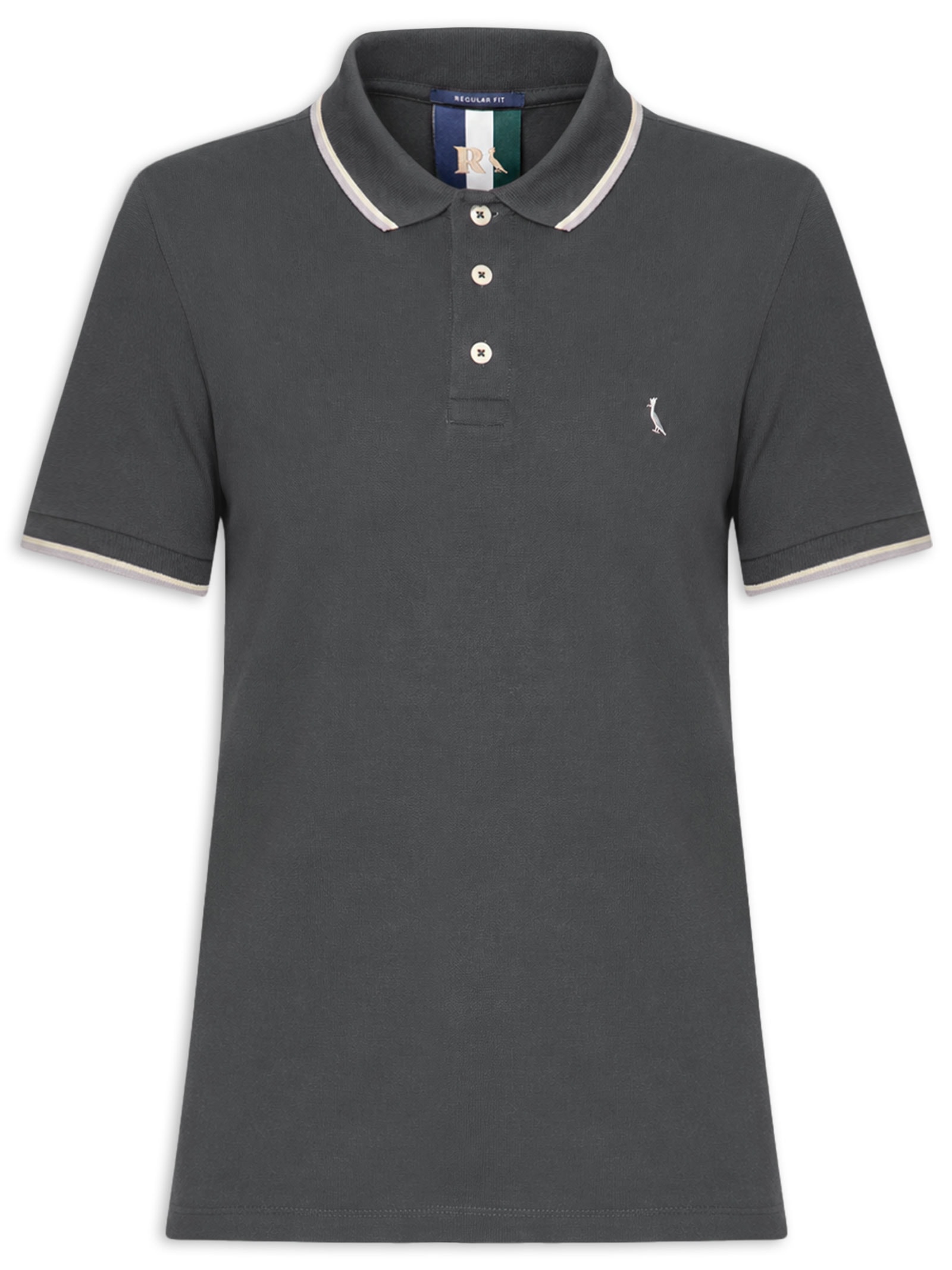 Polo Masculina Manga Curta Friso Duplo Cinza Reserva