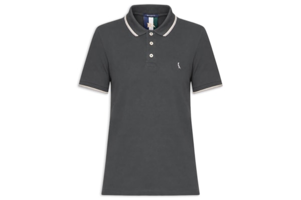 Polo Masculina Manga Curta Friso Duplo - Cinza