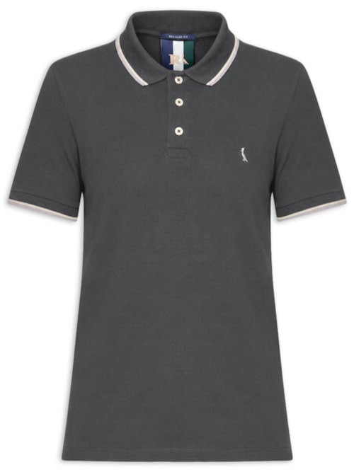 Polo Masculina Manga Curta Friso Duplo – Cinza