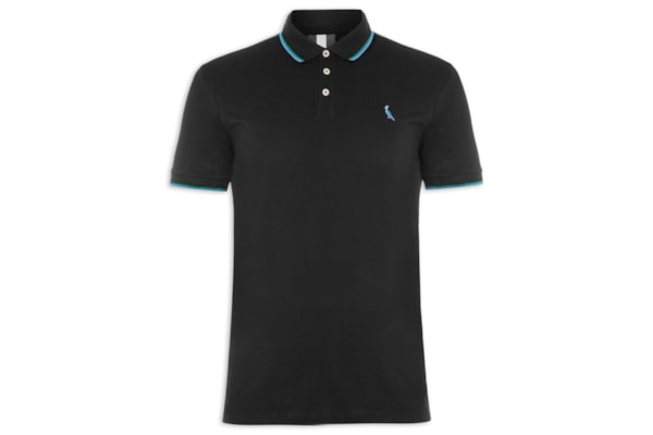 Pólo Masculina Manga Curta Friso Duplo - Preto