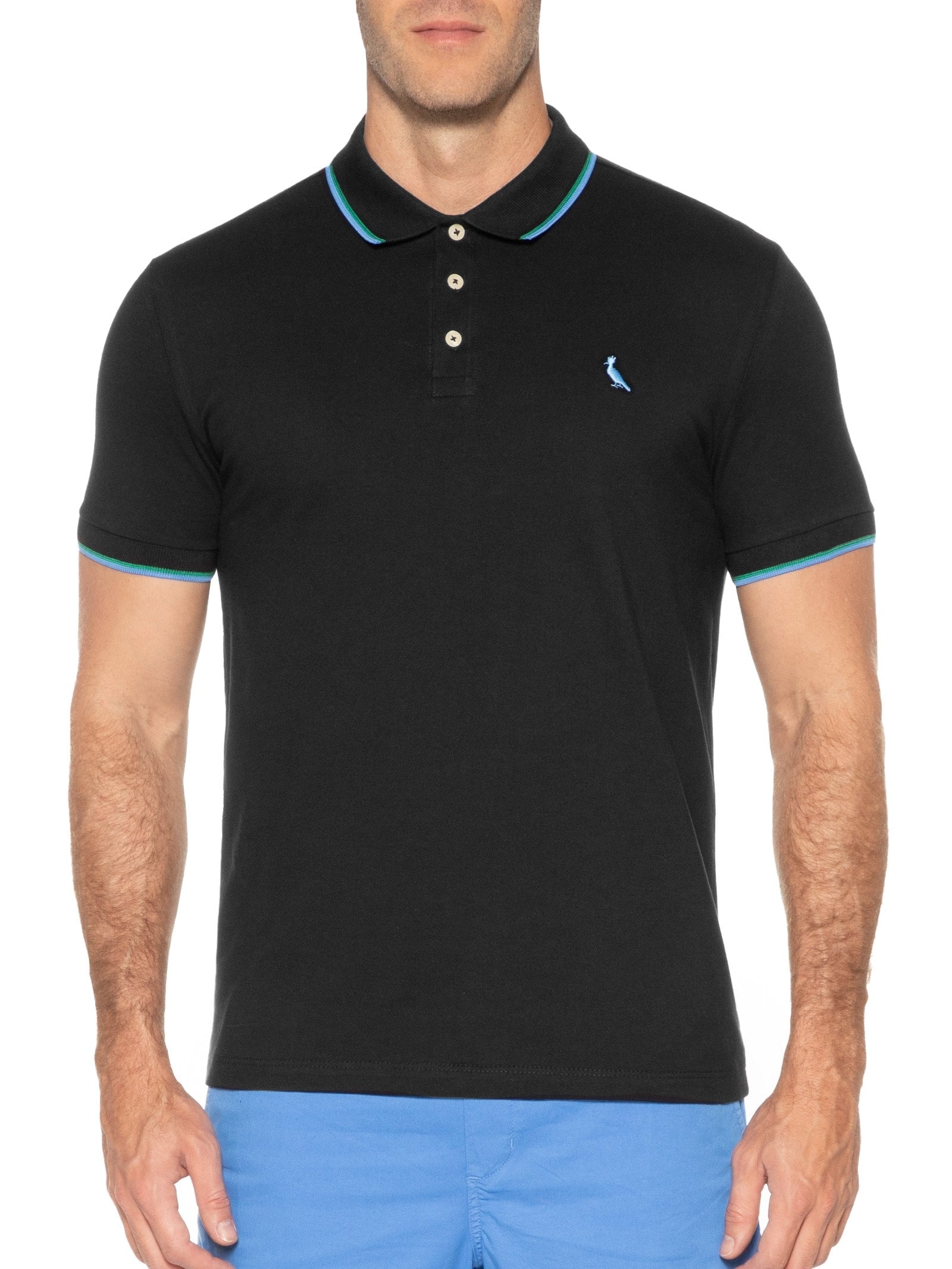 Pólo Masculina Manga Curta Friso Duplo Preto Reserva