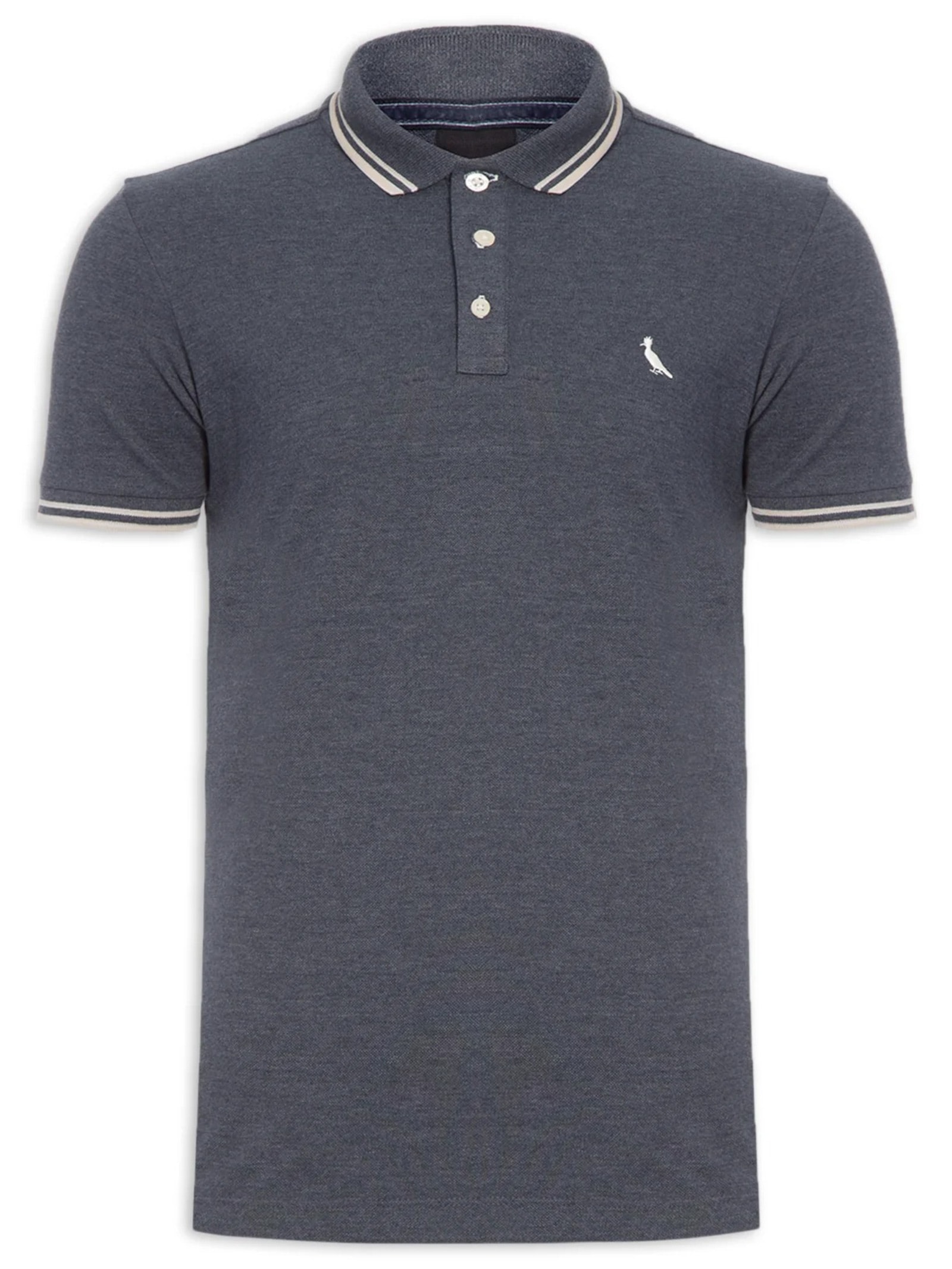 Polo Masculina Manga Curta  Friso Rajado Azul Reserva