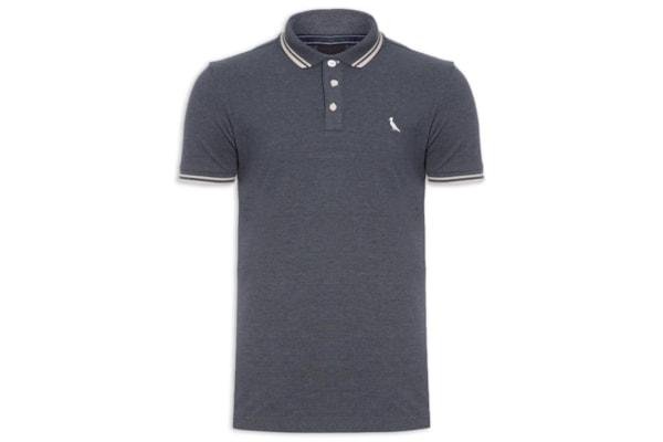 Polo Masculina Manga Curta  Friso Rajado - Azul