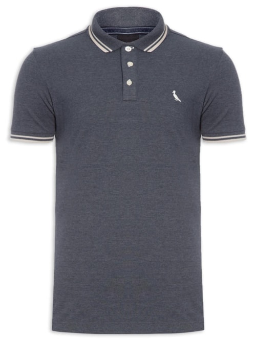 Polo Masculina Manga Curta Friso Rajado – Azul
