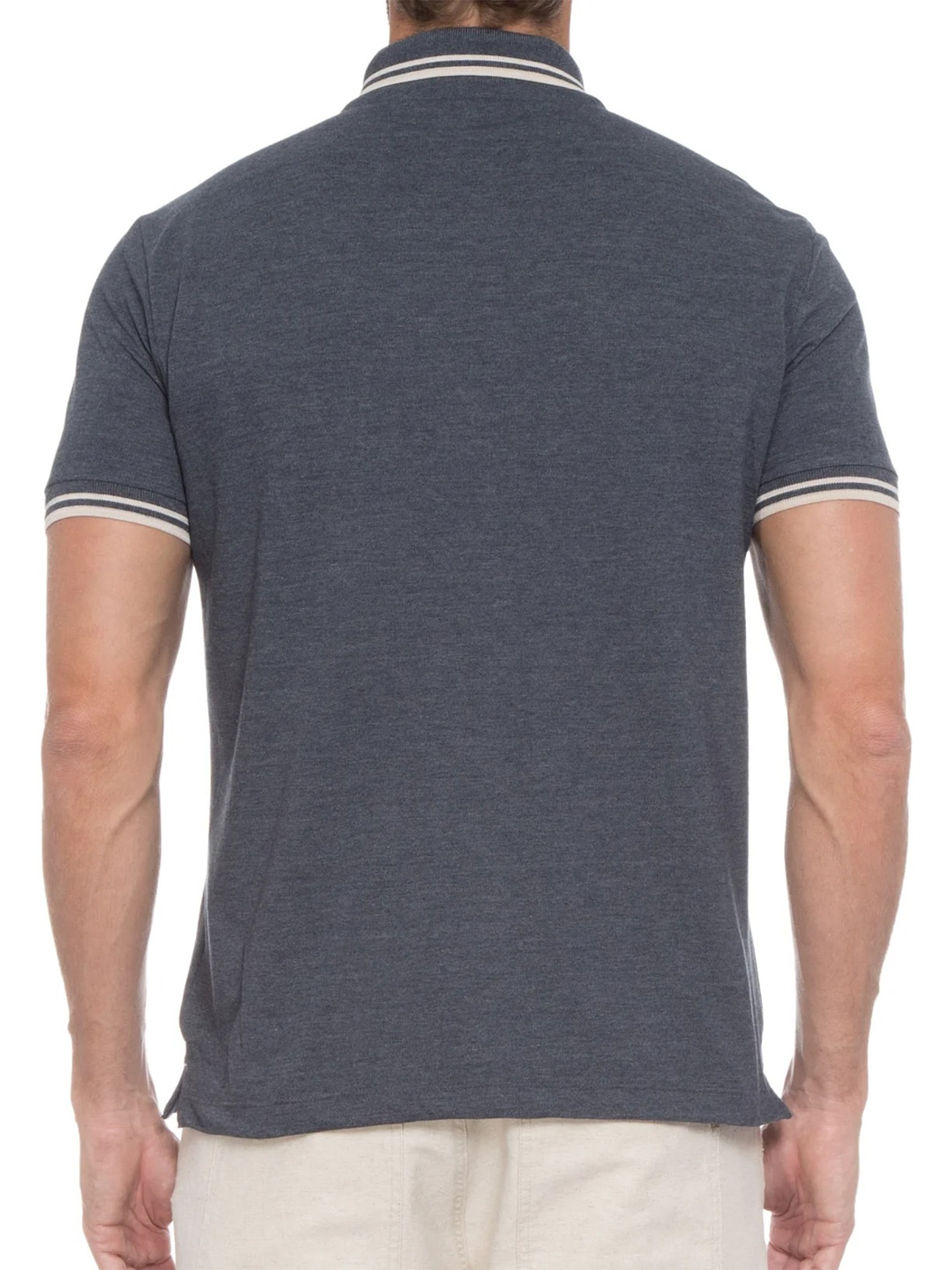 Polo Masculina Manga Curta  Friso Rajado Azul Reserva