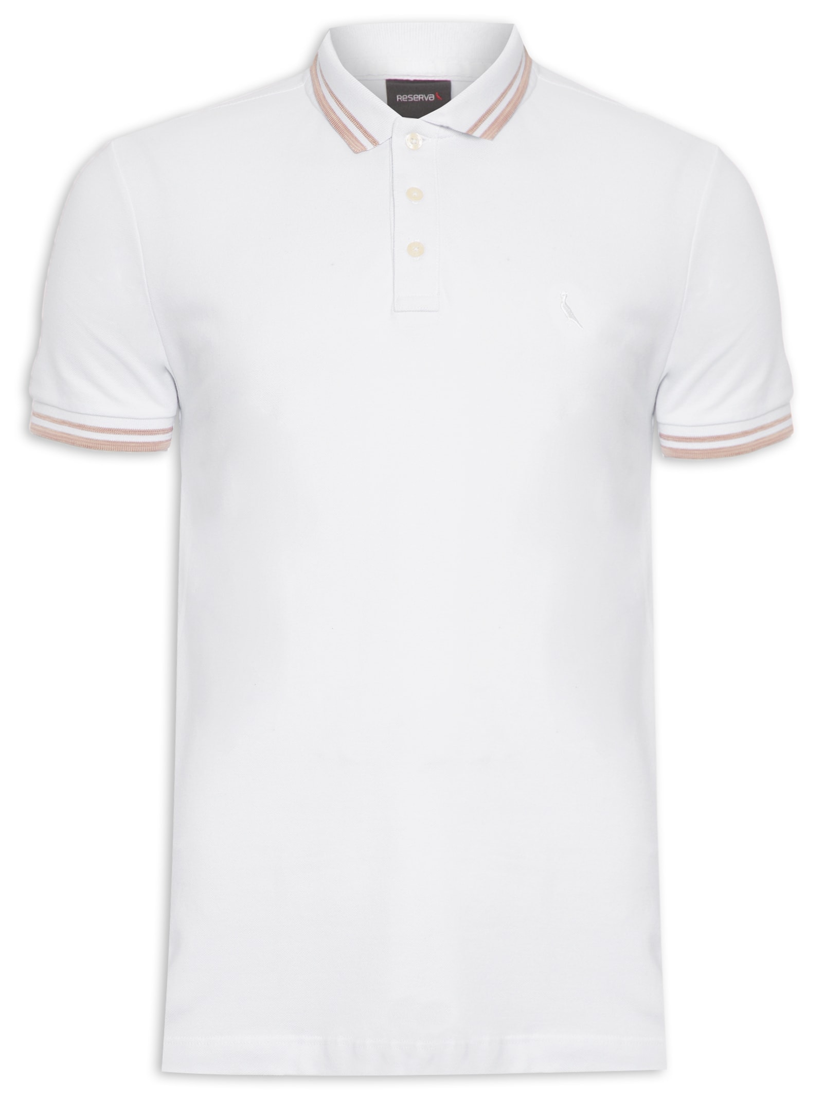 Polo Masculina Manga Curta Friso Rajado Branco Reserva
