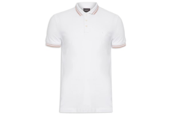 Polo Masculina Manga Curta Friso Rajado - Branco