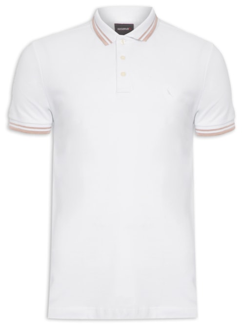 Polo Masculina Manga Curta Friso Rajado - Branco