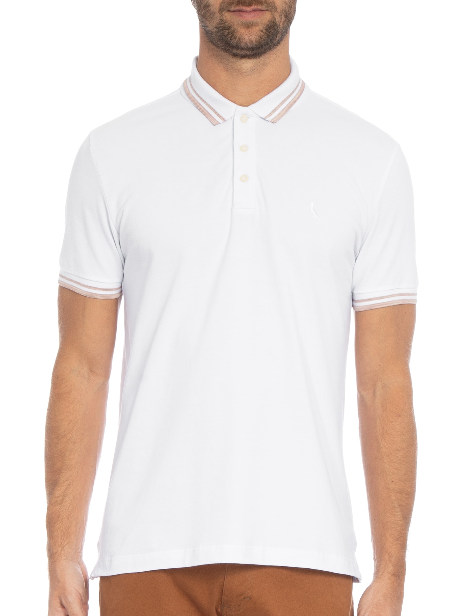 Polo Masculina Manga Curta Friso Rajado Branco Reserva