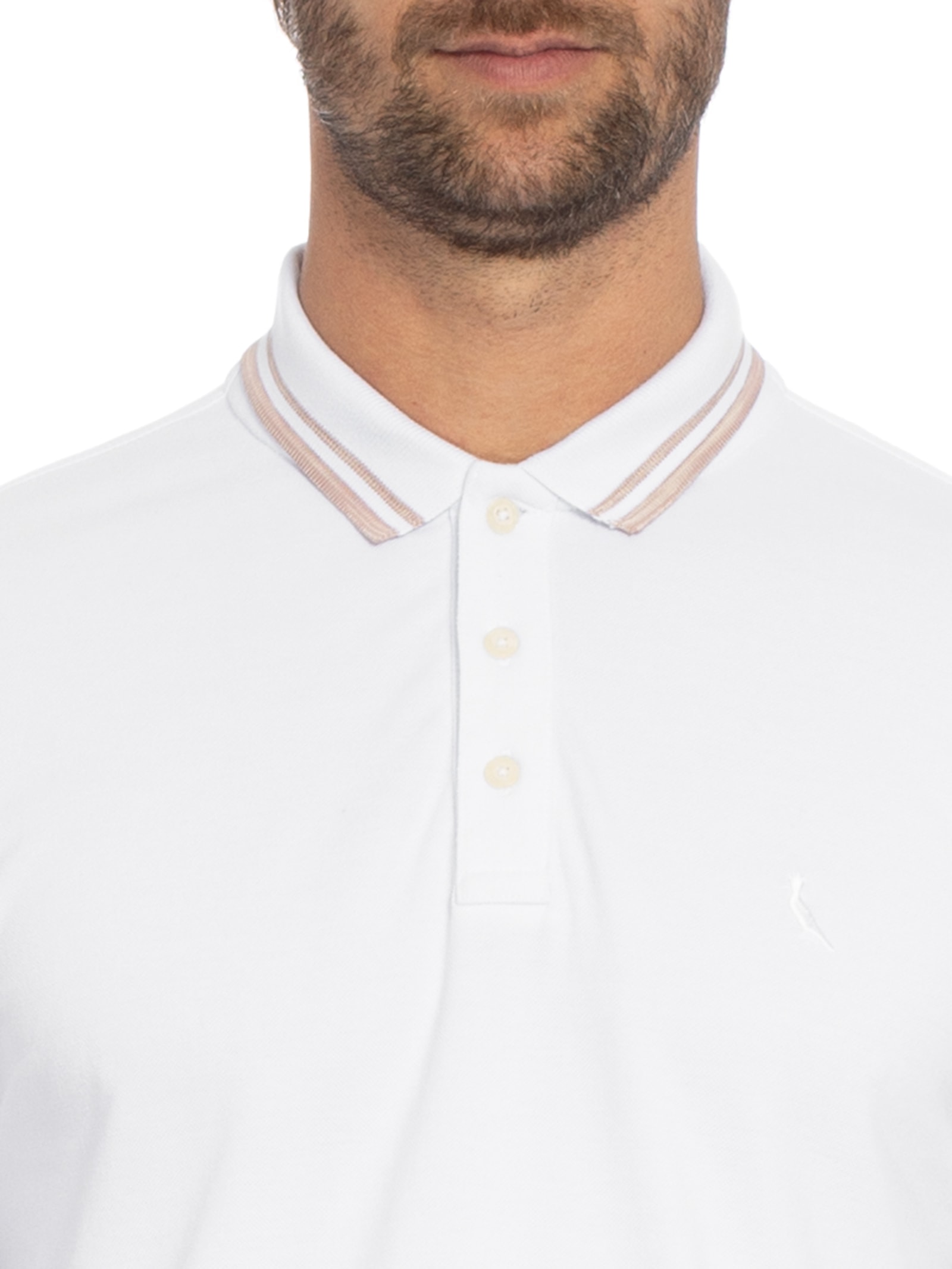 Polo Masculina Manga Curta Friso Rajado Branco Reserva