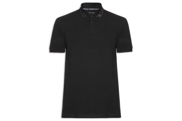 Polo Masculina Manga Curta Frisos Gola - Preto