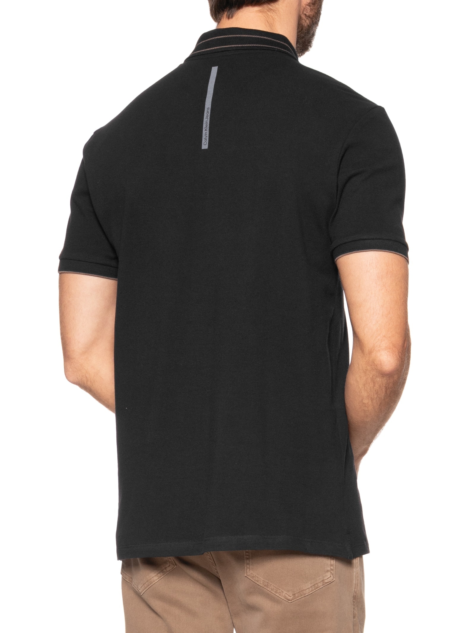 Polo Masculina Manga Curta Frisos Gola Preto Calvin Klein Jeans