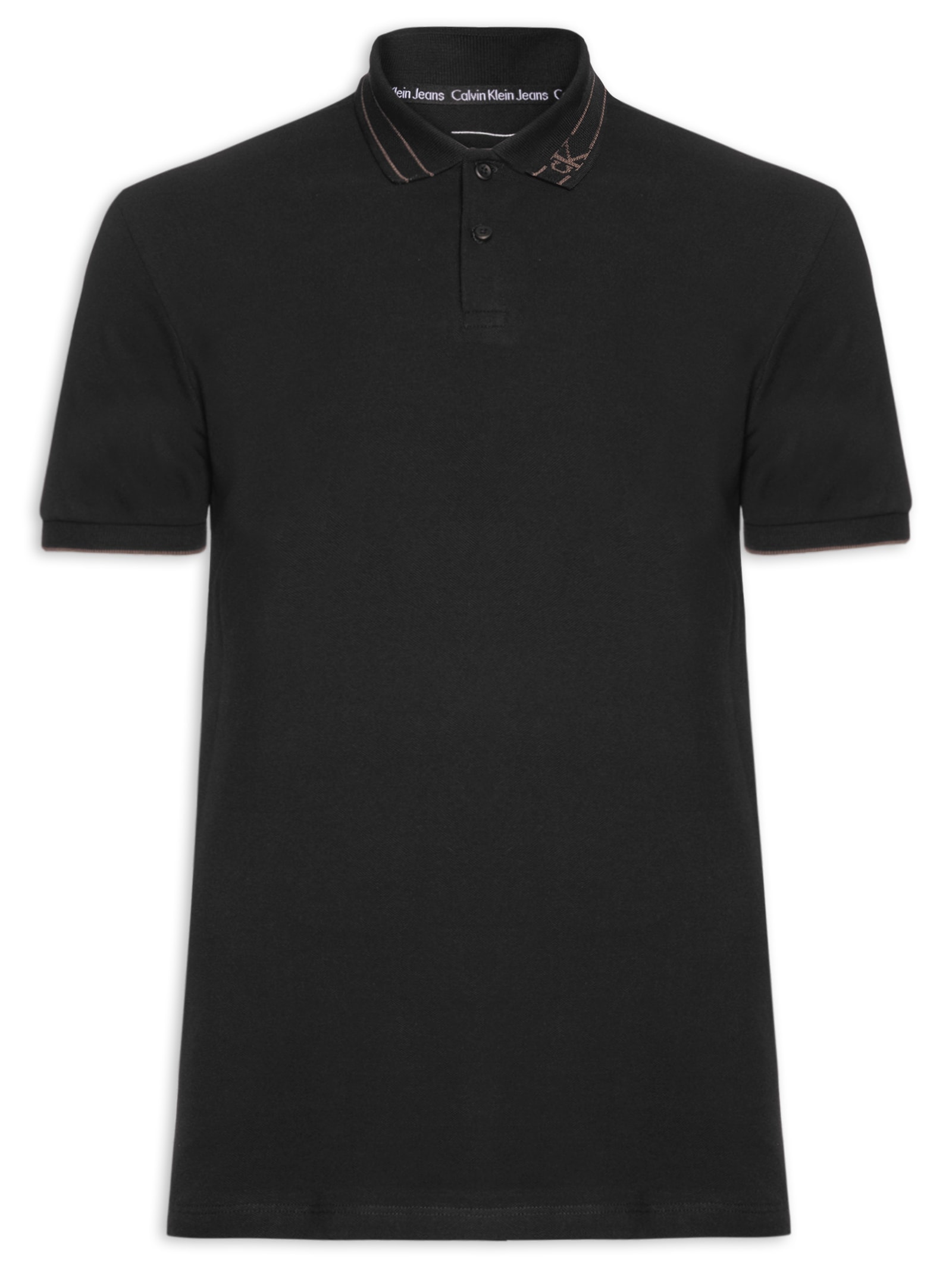 Polo Masculina Manga Curta Frisos Gola Preto Calvin Klein Jeans