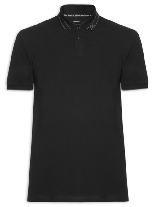Polo Masculina Manga Curta Frisos Gola – Preto