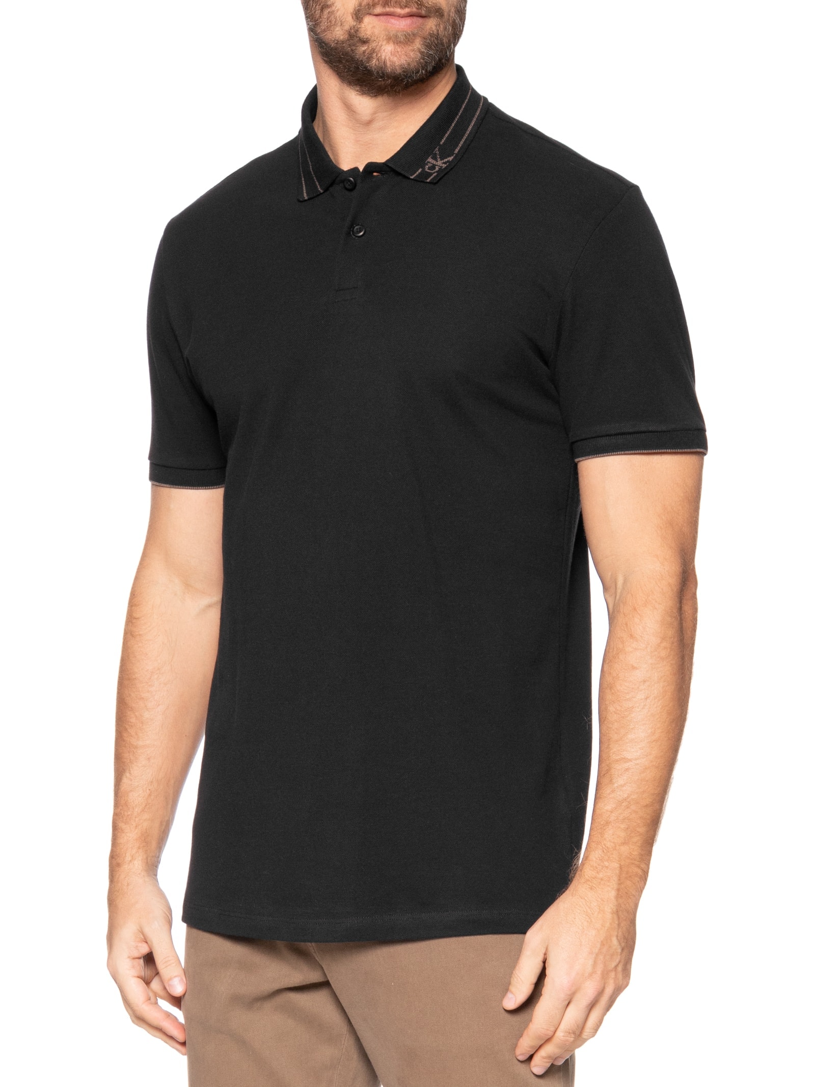 Polo Masculina Manga Curta Frisos Gola Preto Calvin Klein Jeans