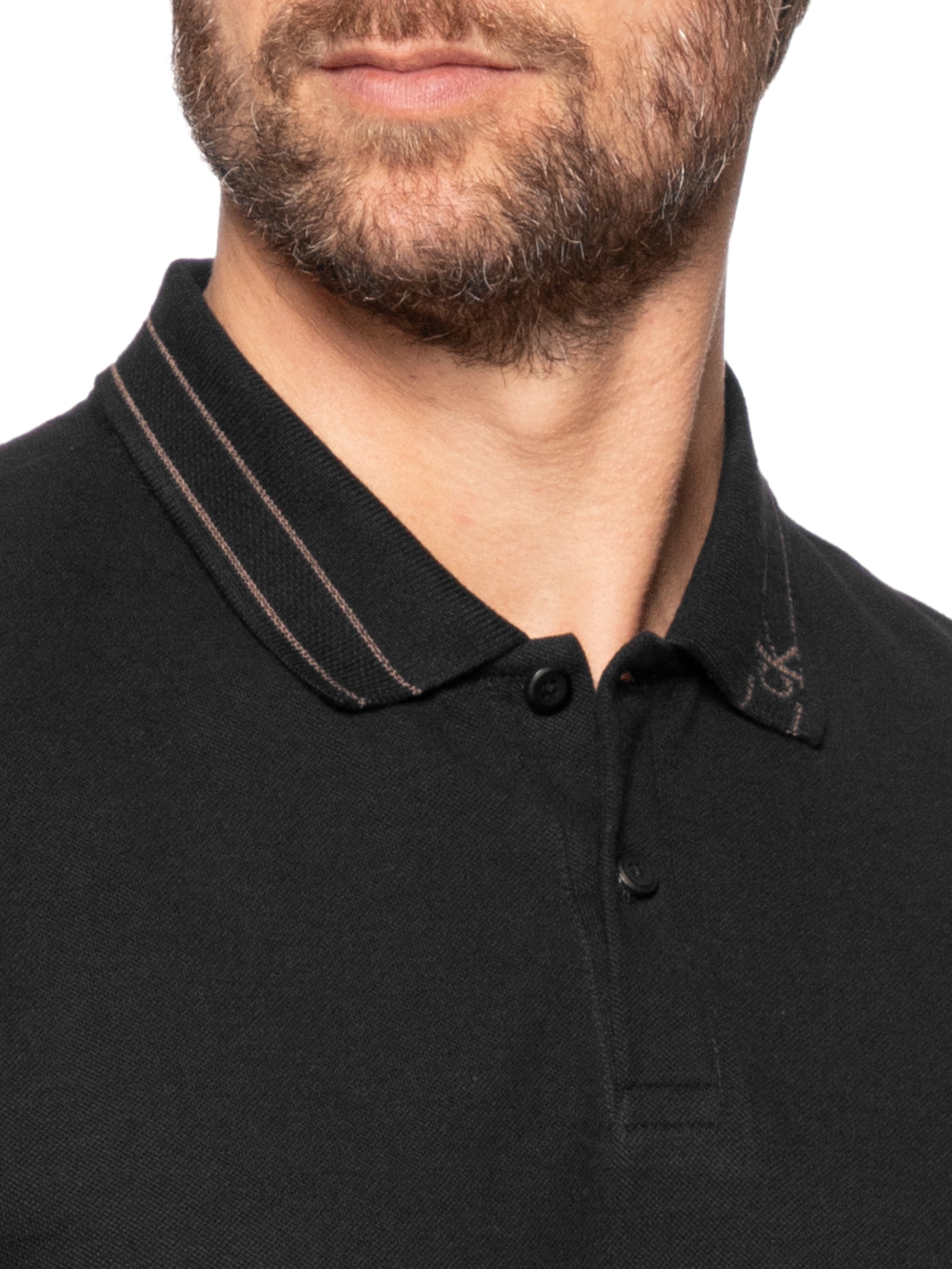 Polo Masculina Manga Curta Frisos Gola Preto Calvin Klein Jeans