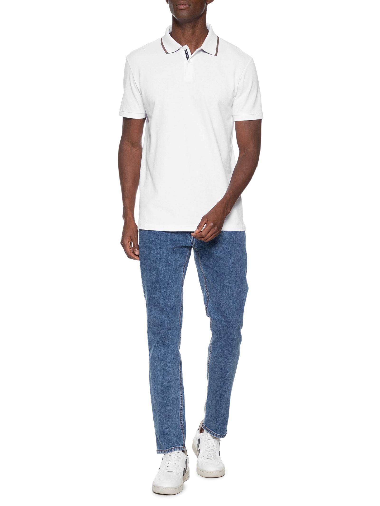 Polo Masculina Manga Curta Gola Branco Calvin Klein Jeans