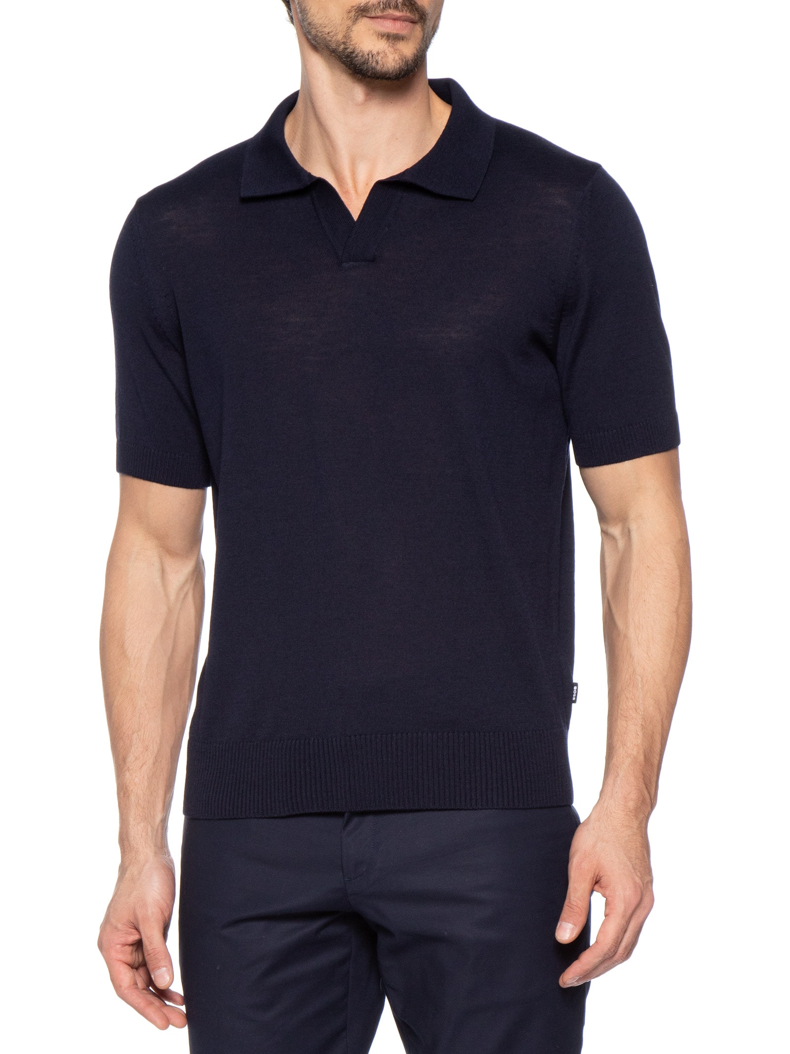 Polo Masculina Manga Curta H-Lantoni Azul Boss