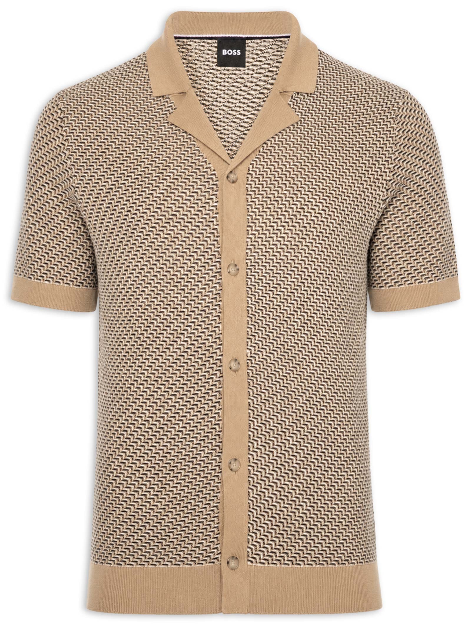Polo Masculina Manga Curta H-Lomare Bege Boss