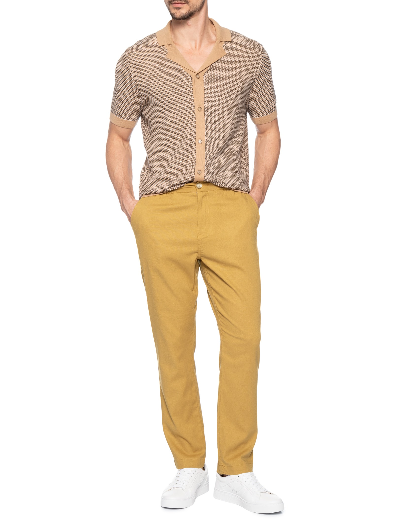 Polo Masculina Manga Curta H-Lomare Bege Boss
